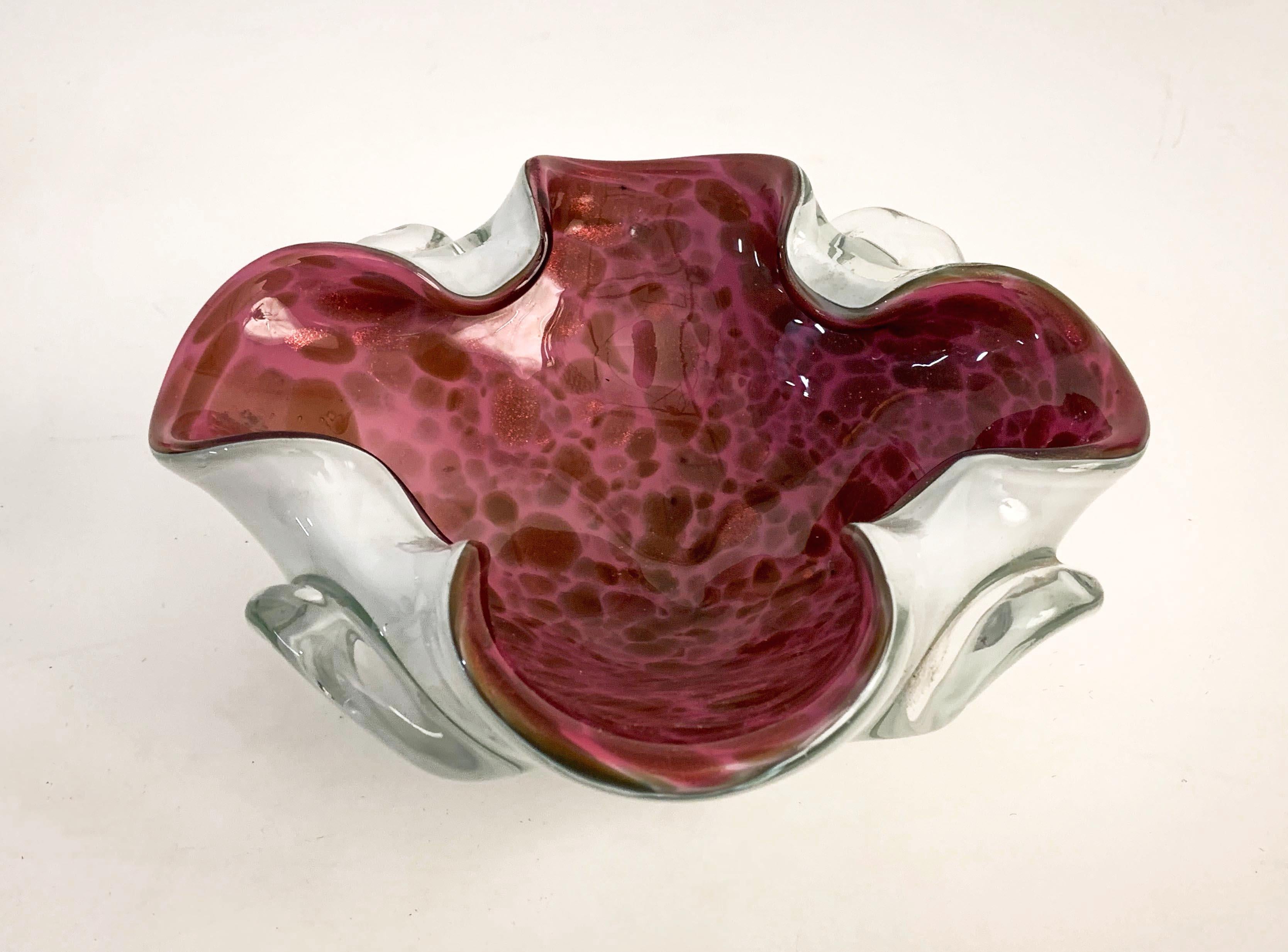 Toso Midcentury Pink Murano Glass with White Copper Flecks Italian Bowl, 1960s 13