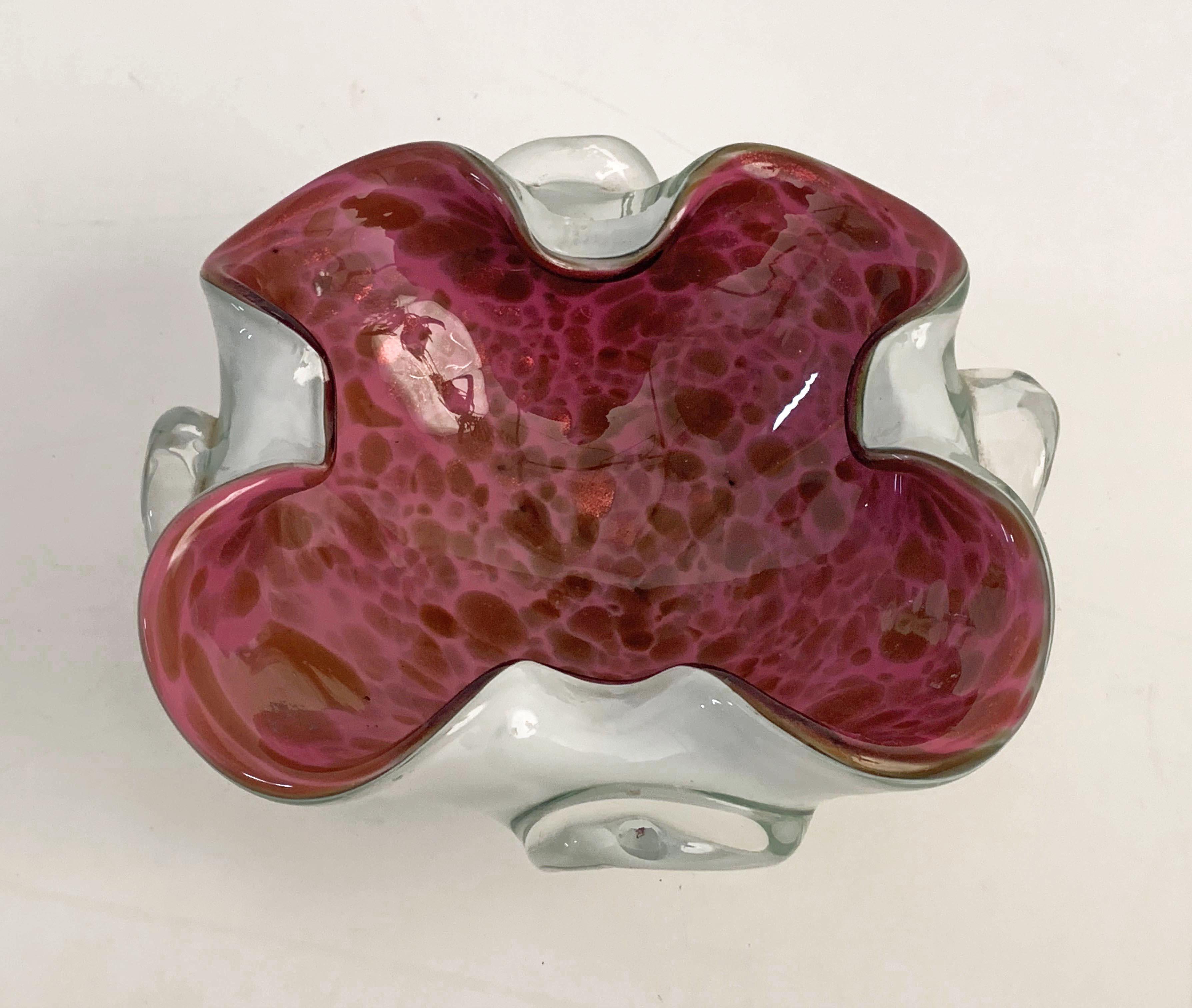 Toso Midcentury Pink Murano Glass with White Copper Flecks Italian Bowl, 1960s 4