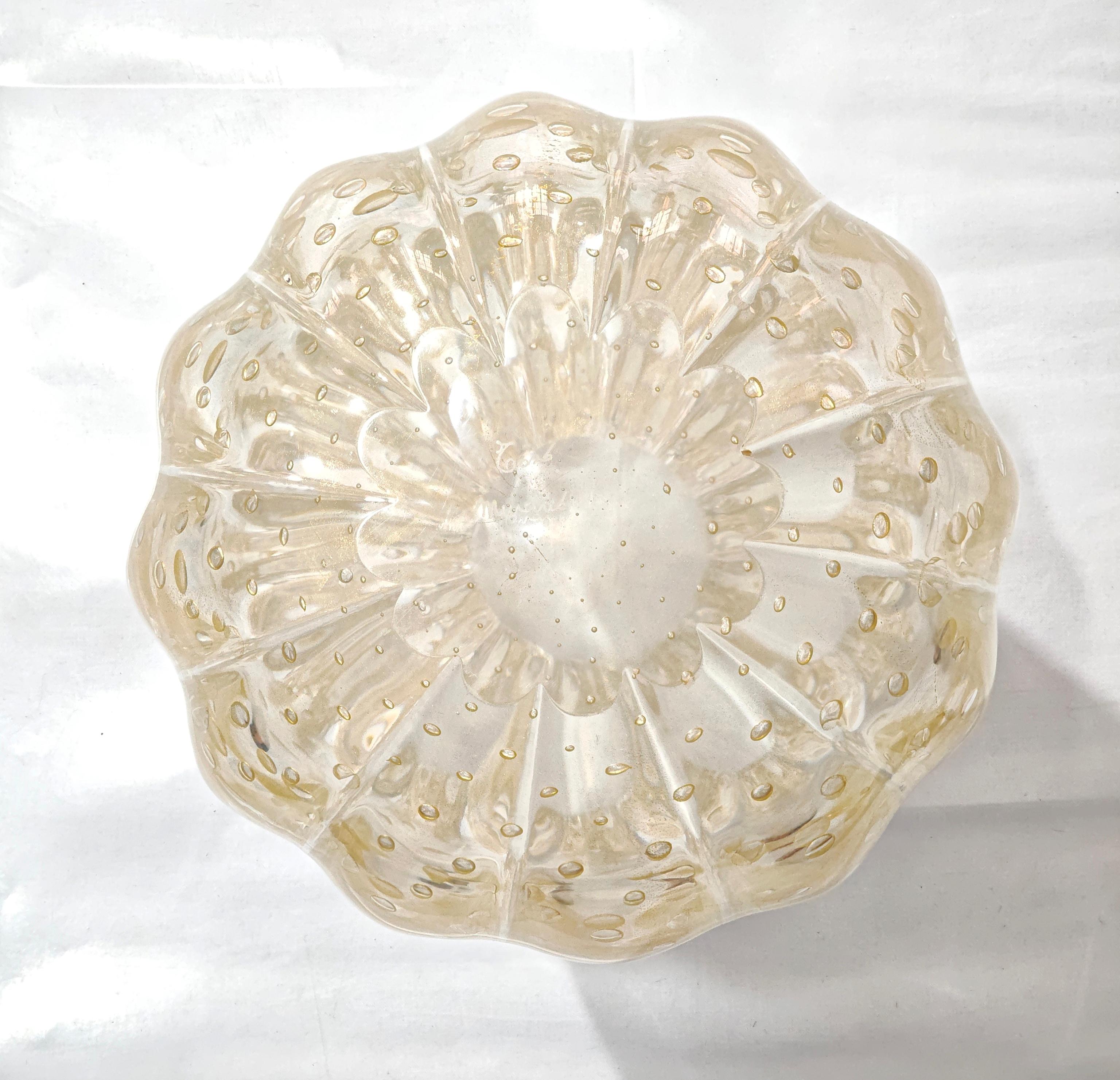 Vase Toso en verre de Murano à côtes Bullicante et design doré  Italie 40s Mid-Centuty en vente 11