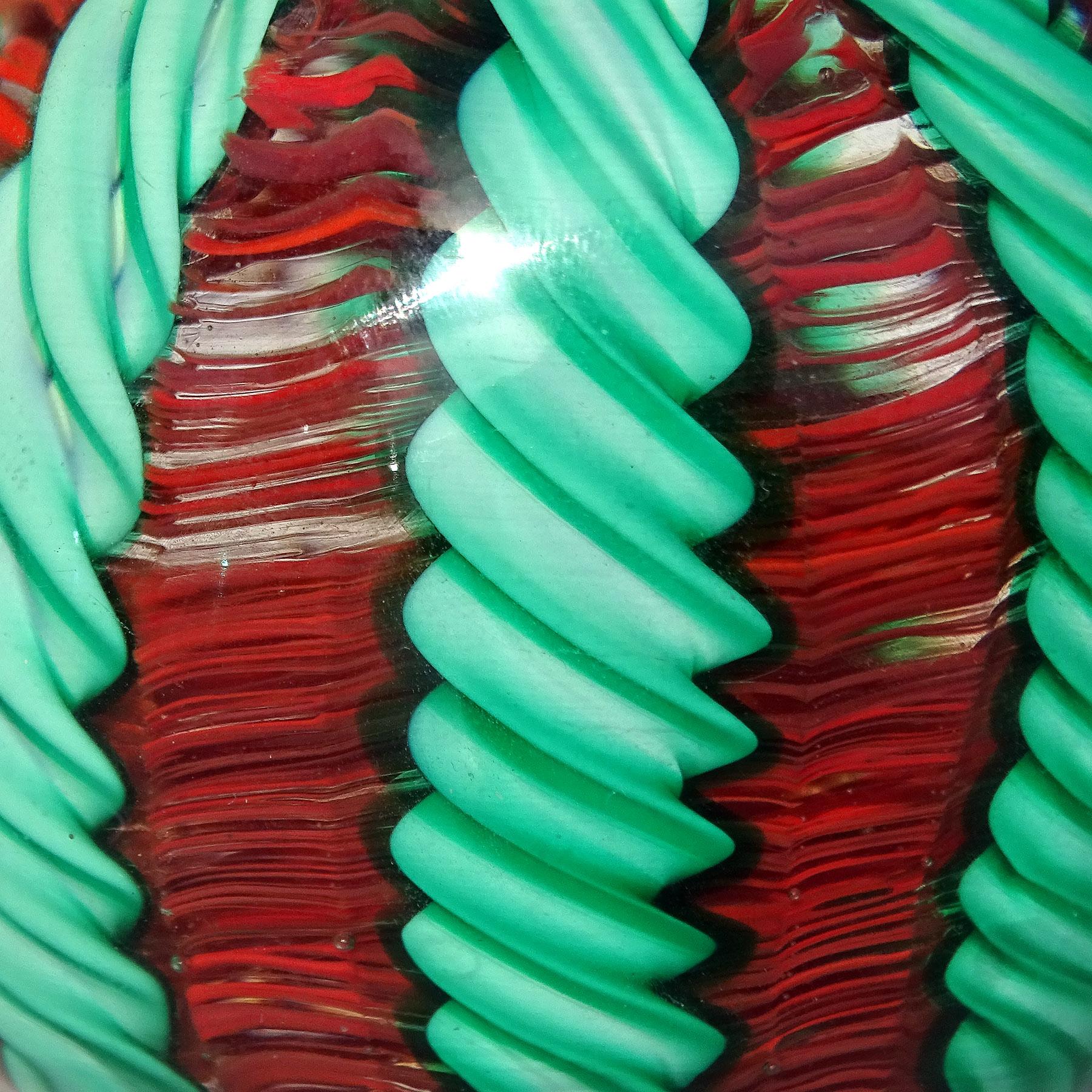Verre Presse-papiers italiens Toso Murano vert orange Millefiori Flower en vente