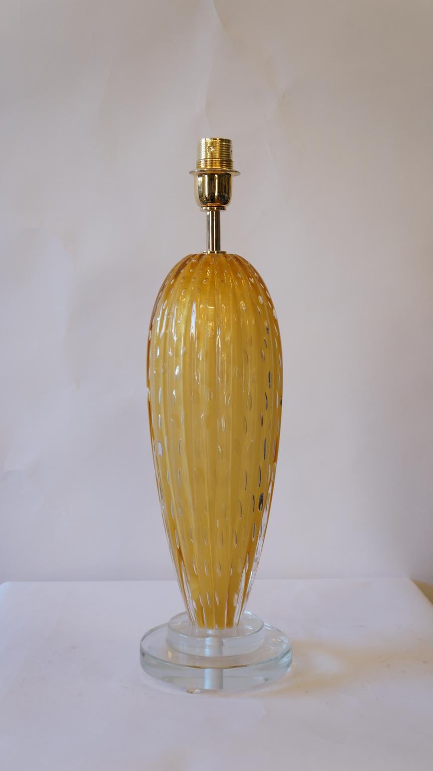 Toso Murano Mid-Century Modern Amber Two Murano Glass Table Lamps Italian, 1995 For Sale 8