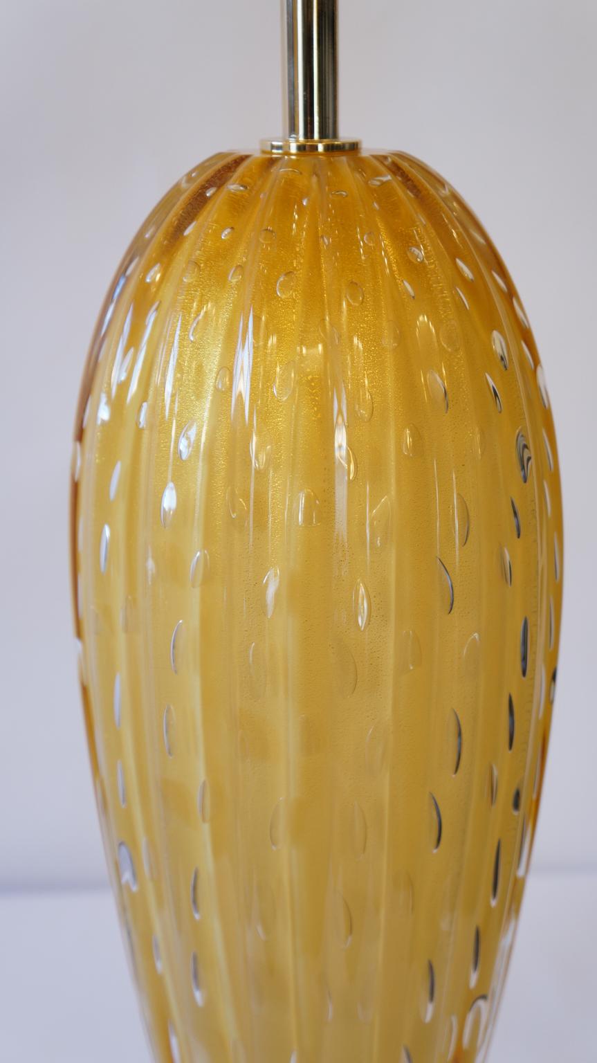 Toso Murano Mid-Century Modern Amber Two Murano Glass Table Lamps Italian, 1995 For Sale 9