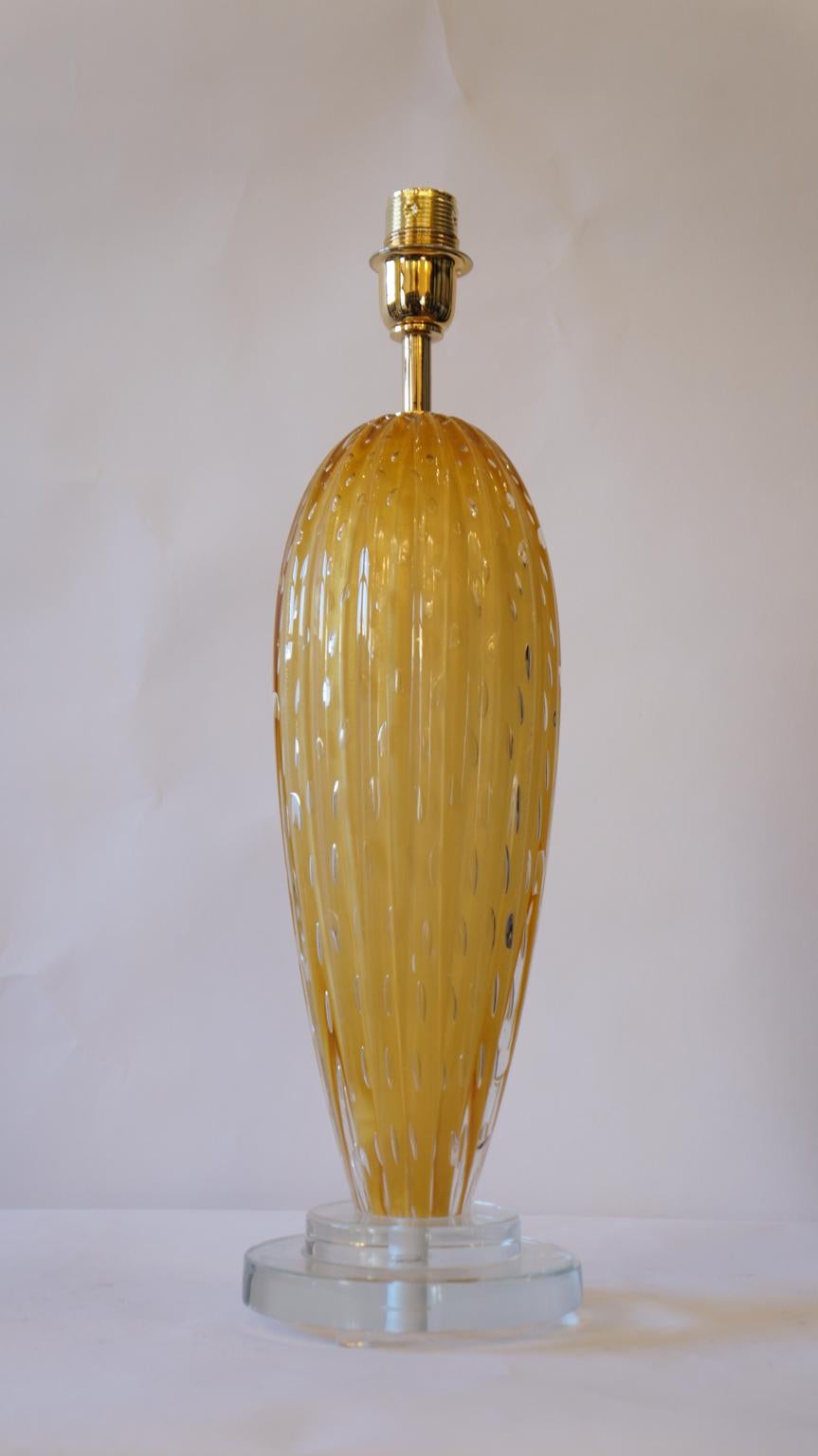 Toso Murano Mid-Century Modern Amber Two Murano Glass Table Lamps Italian, 1995 For Sale 11