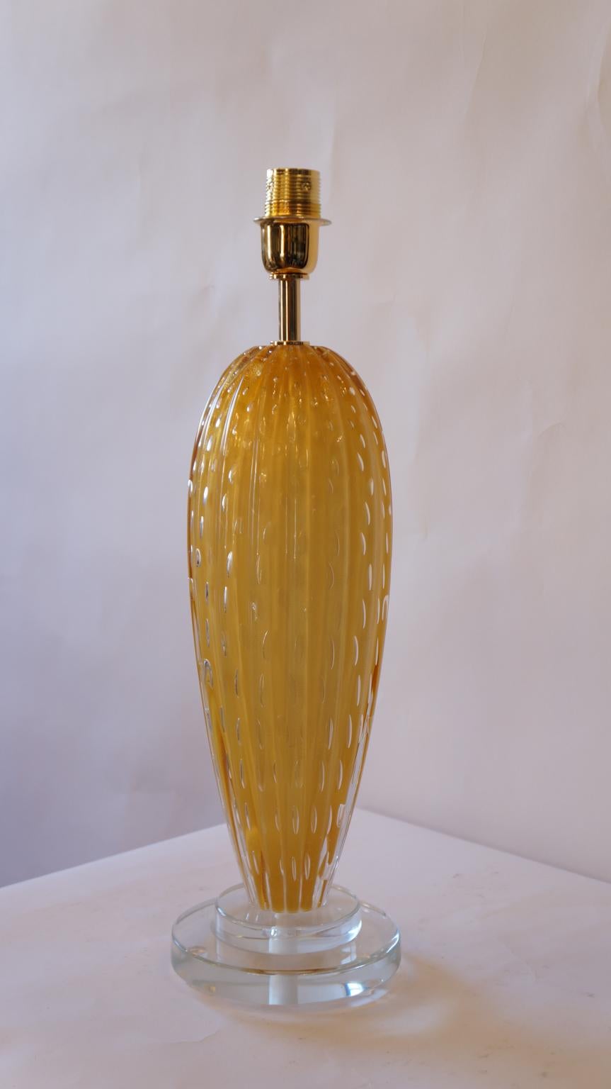 Toso Murano Mid-Century Modern Amber Two Murano Glass Table Lamps Italian, 1995 For Sale 12