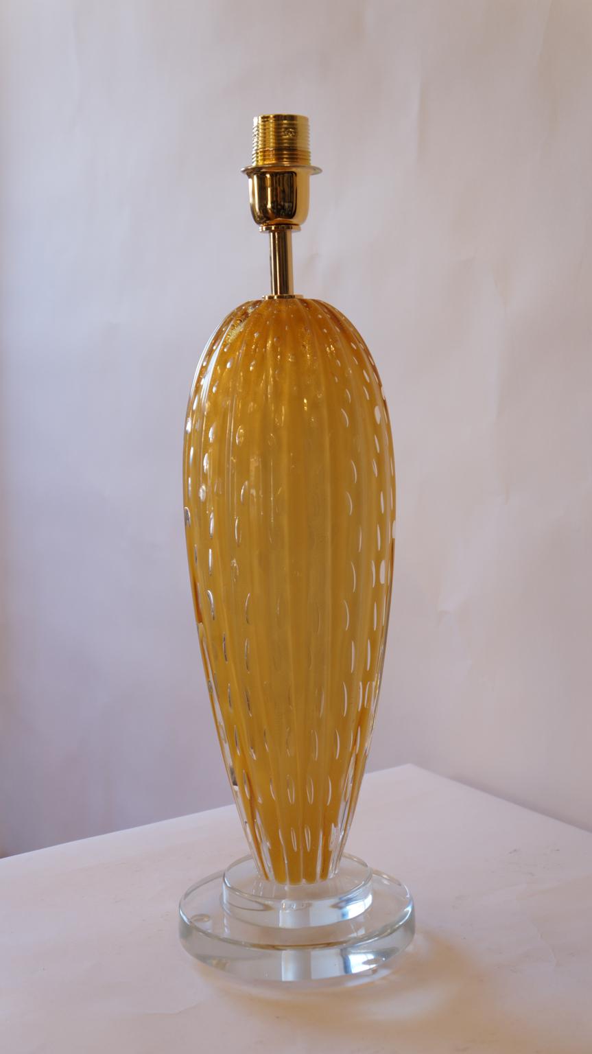Toso Murano Mid-Century Modern Amber Two Murano Glass Table Lamps Italian, 1995 For Sale 13