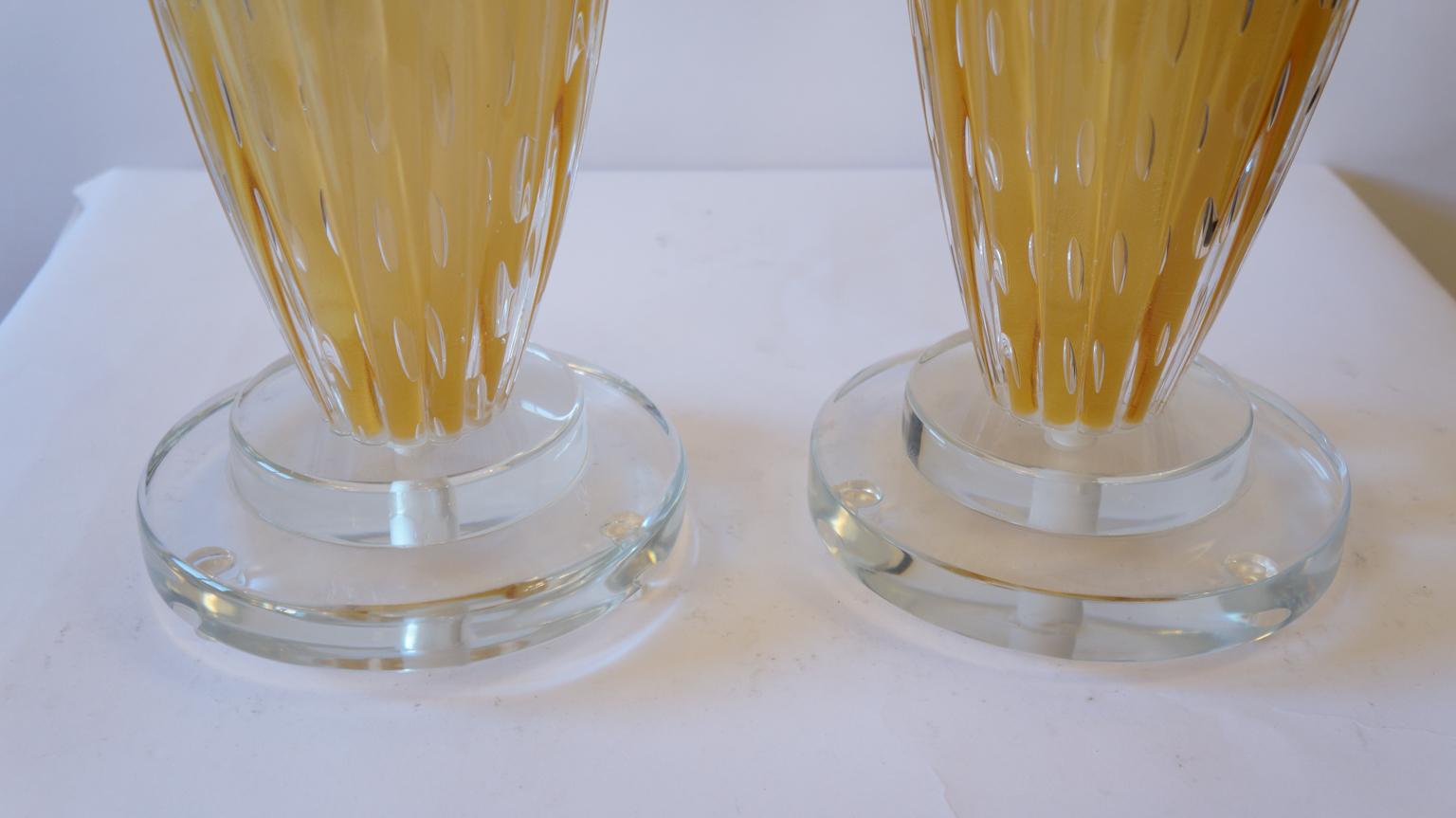 Toso Murano mi-siècle moderne deux lampes de bureau en verre de Murano ambré italienne, 1995 en vente 1