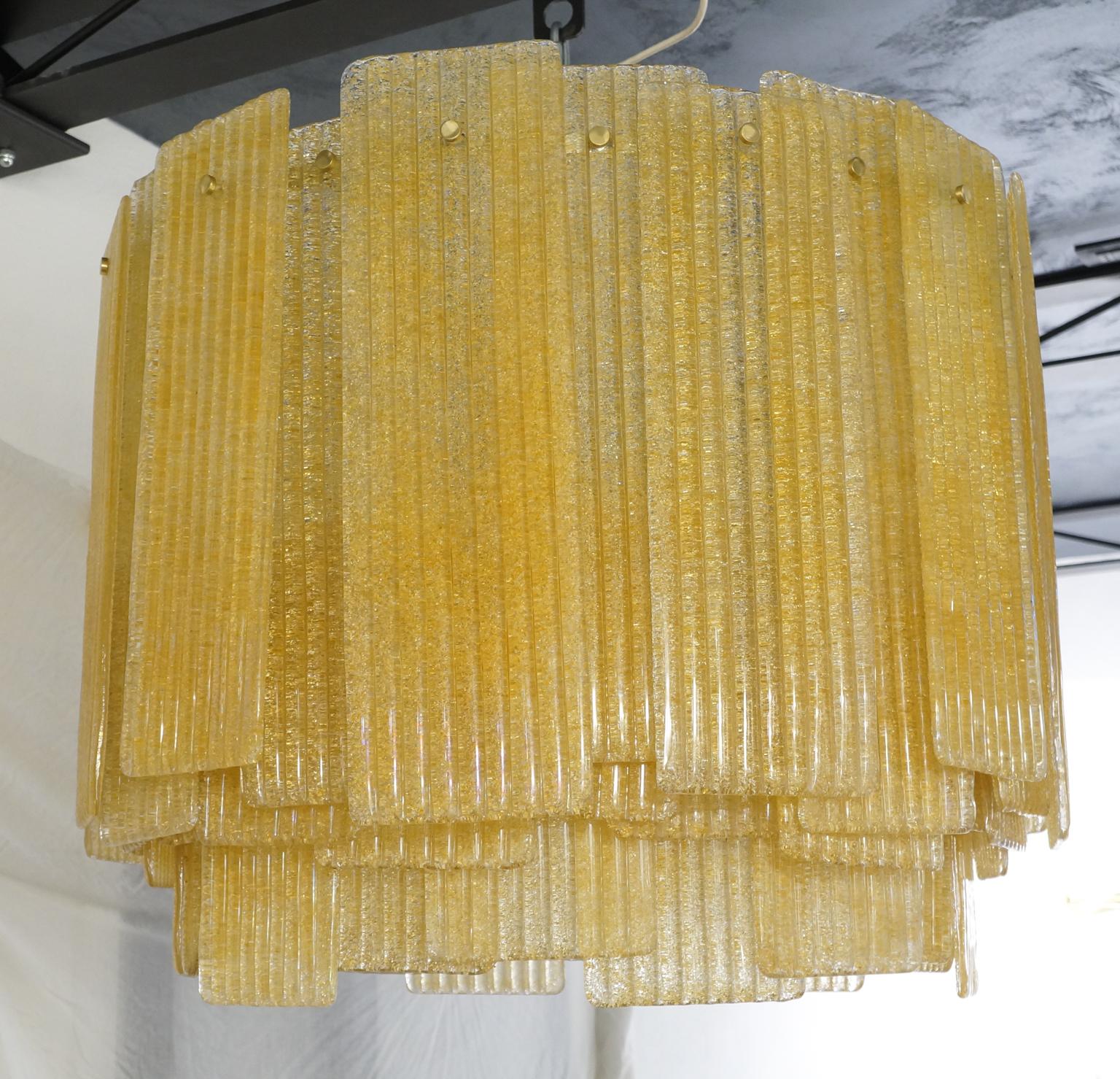 Art Glass Toso Murano Mid-Century Modern Amber Venetian Glass Chandelier Italian, 1989 For Sale