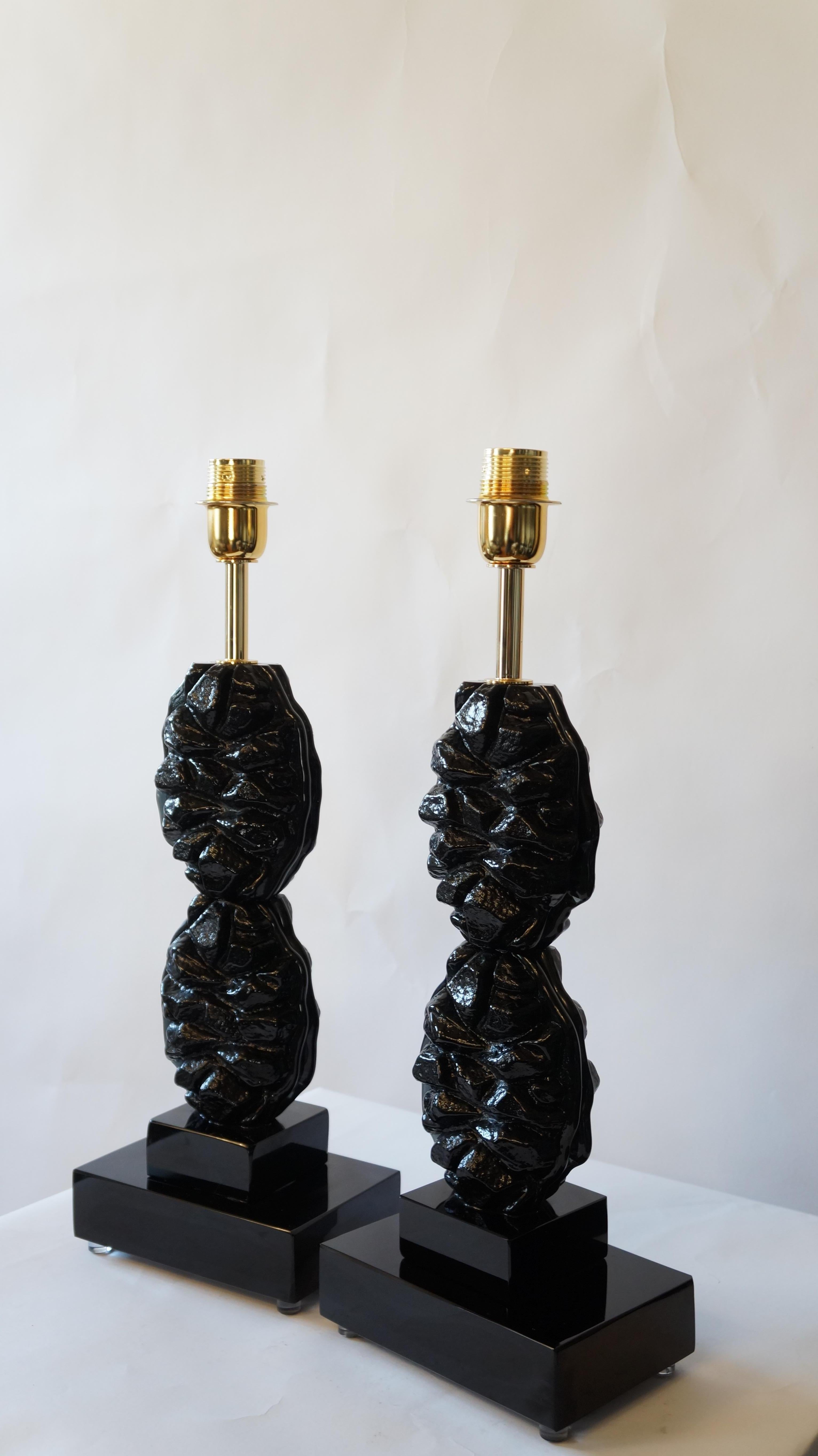 Italian Toso Murano Mid-Century Modern Black Two Murano Glass Table Lamps, 1978 For Sale