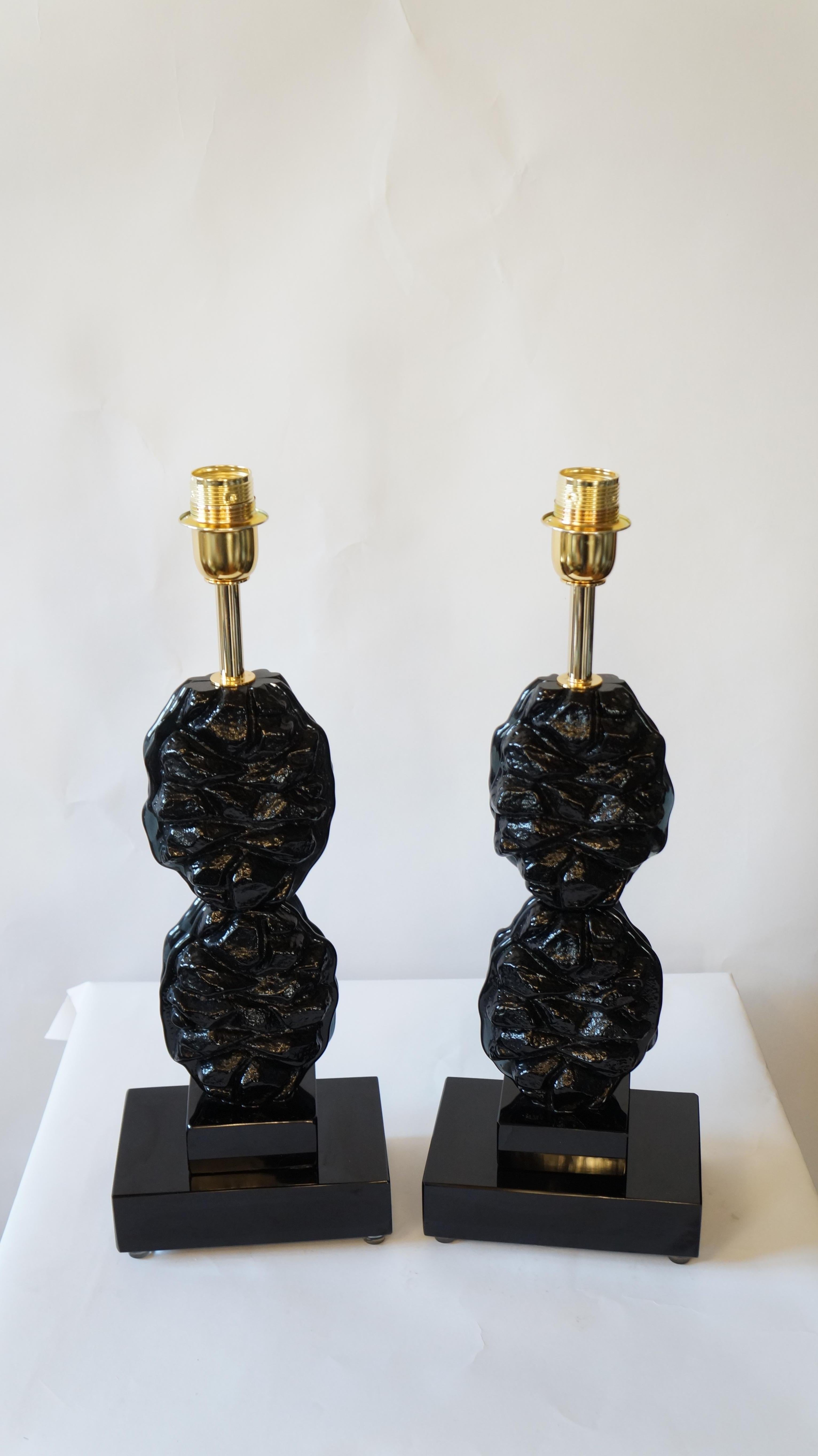 Hand-Crafted Toso Murano Mid-Century Modern Black Two Murano Glass Table Lamps, 1978 For Sale