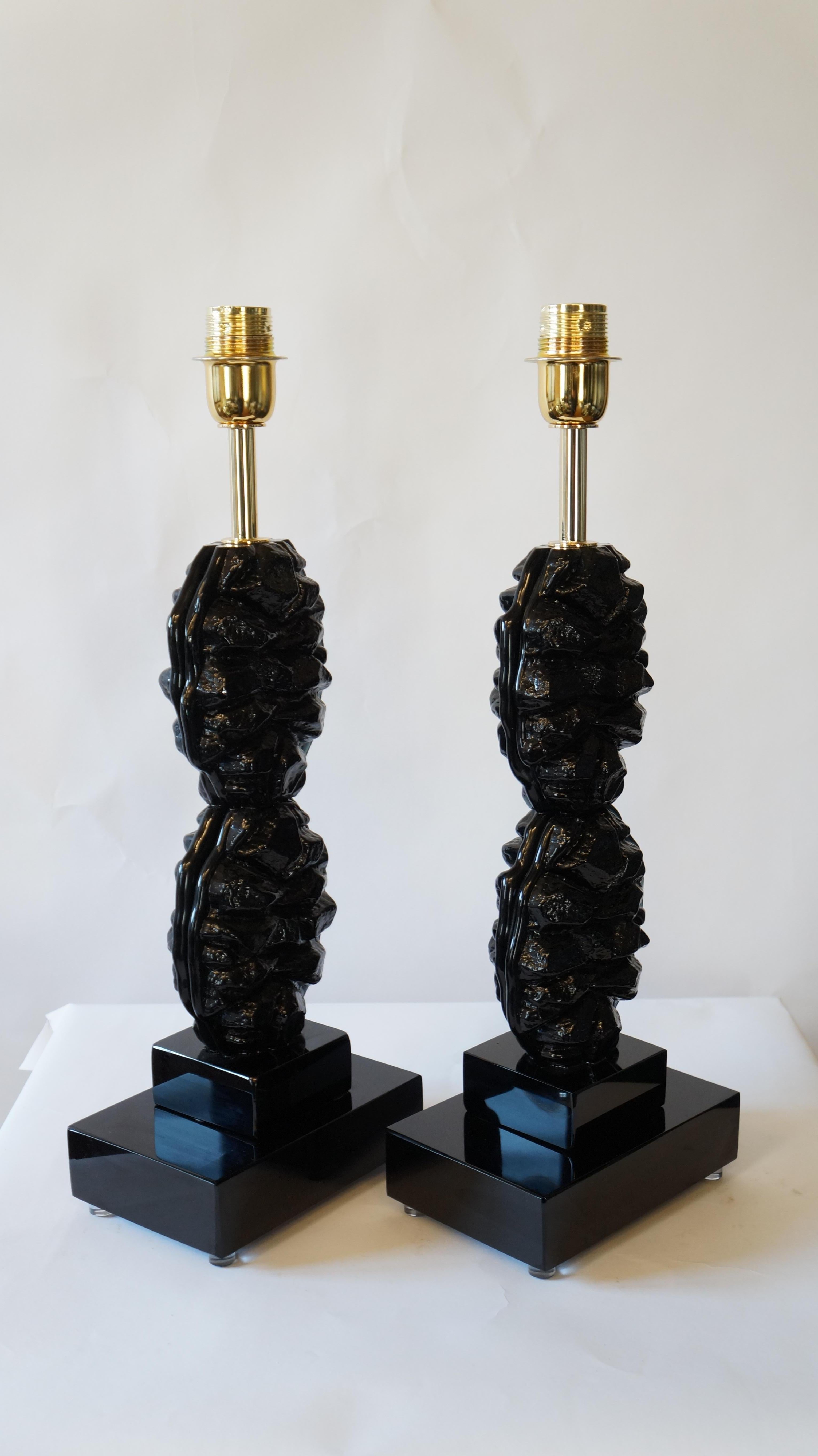 Toso Murano Mid-Century Modern Black Two Murano Glass Table Lamps, 1978 For Sale 3