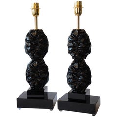 Toso Murano Mid-Century Modern Black Due lampade da tavolo in vetro di Murano, 1978
