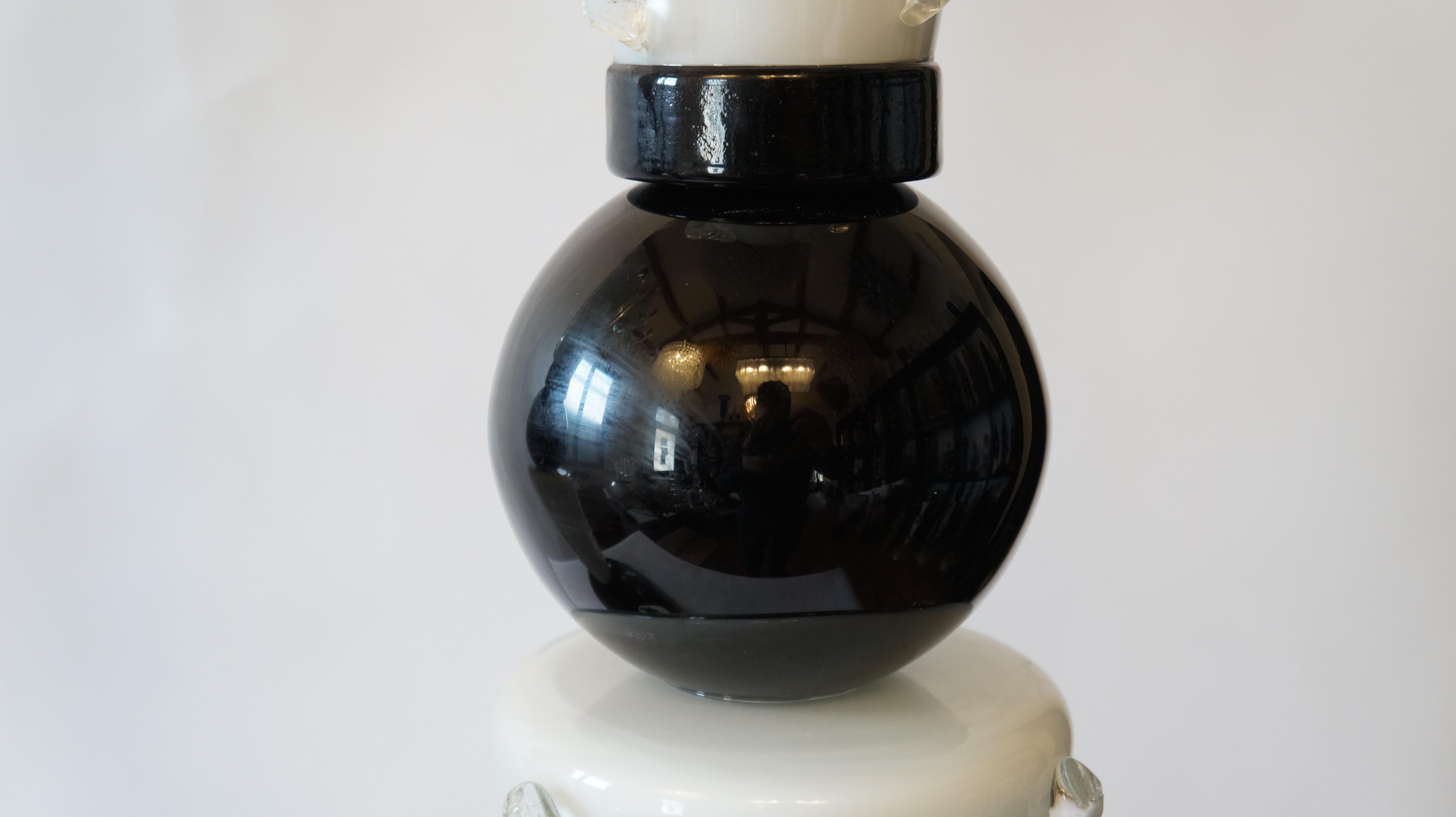 Toso Murano Mid-Century Modern Black White Two Murano Glass Table Lamps, 1974 For Sale 1
