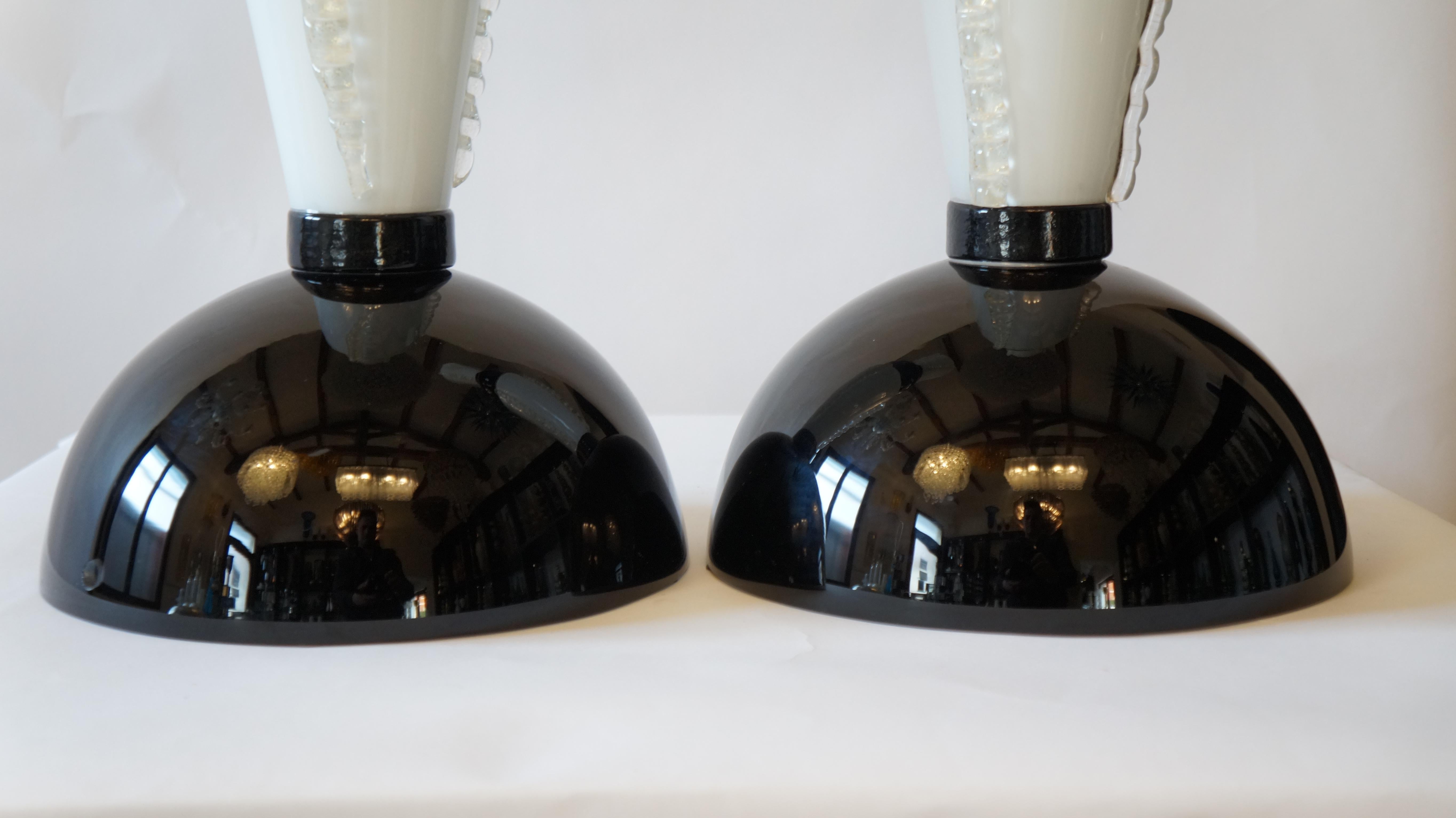 Toso Murano Mid-Century Modern Black White Two Murano Glass Table Lamps, 1974 For Sale 3