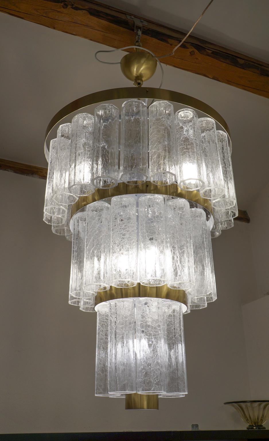 Hand-Crafted Toso Murano Mid-Century Modern Crystal Murano Glass Chandelier, 1984s For Sale