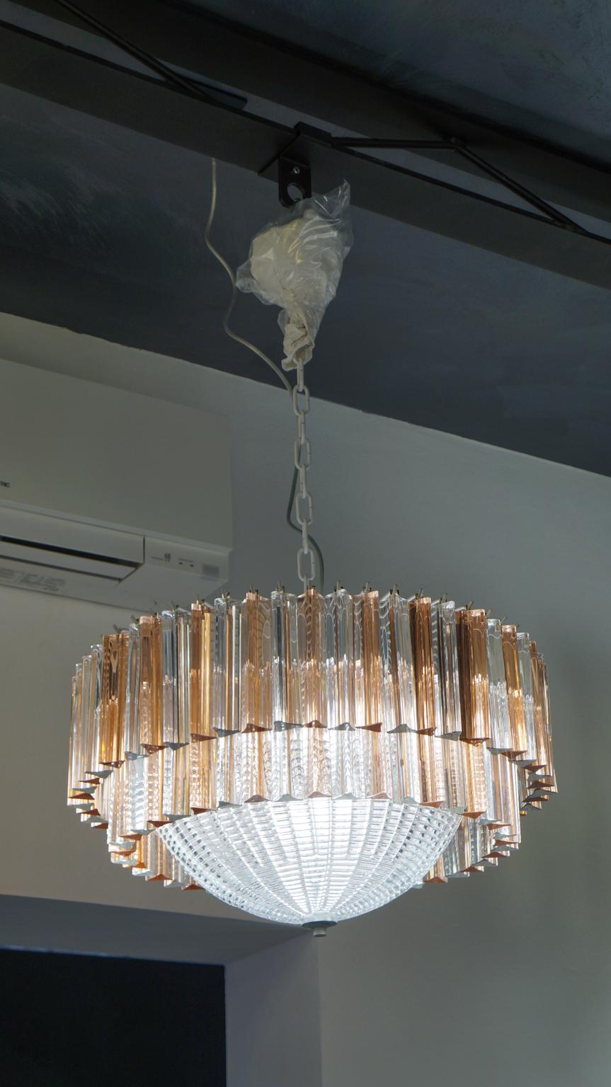 Toso Murano Mid-Century Modern Crystal Rose Venetian Glass Chandelier, 1970s For Sale 9