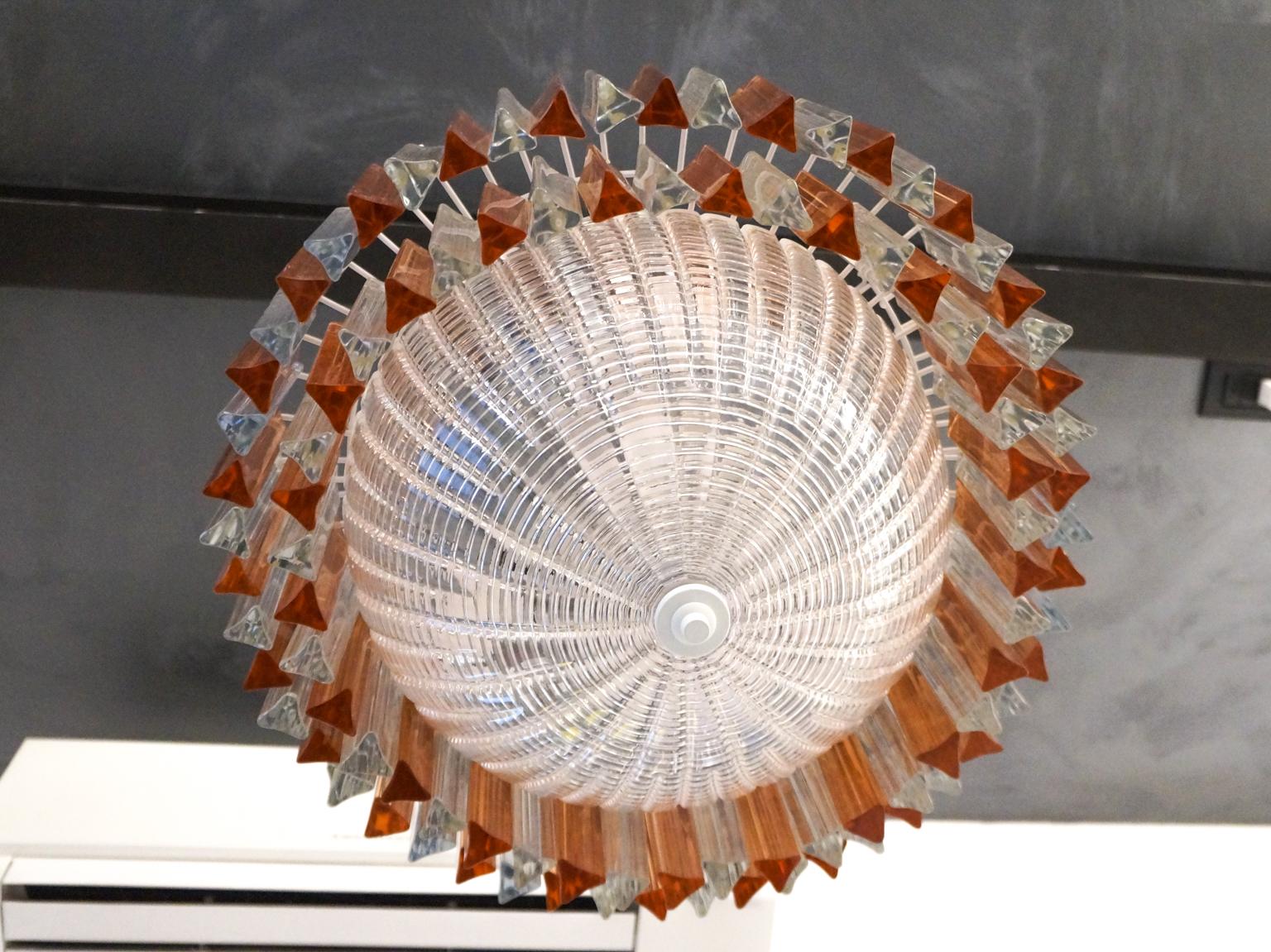 Toso Murano Mid-Century Modern Crystal Rose Venetian Glass Chandelier, 1970s For Sale 1