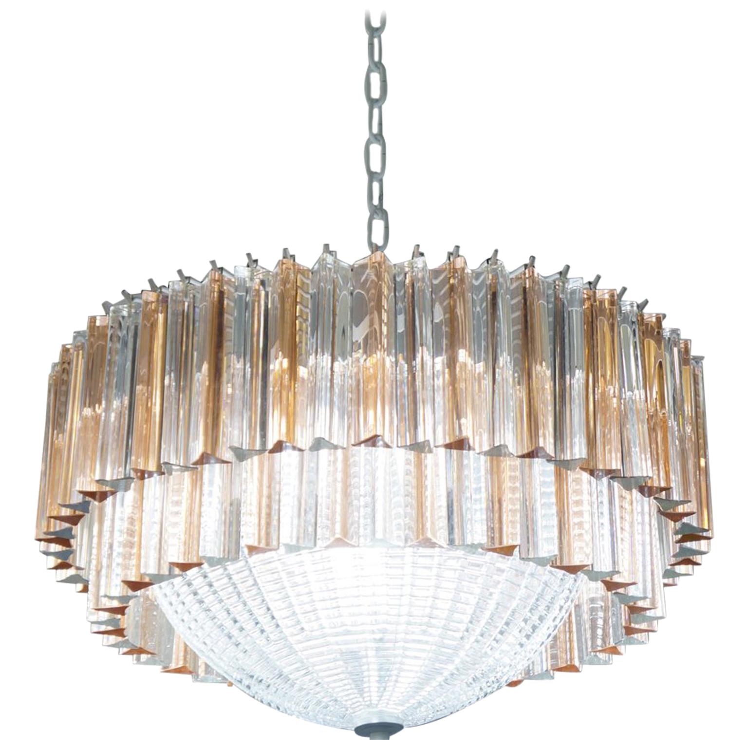 Toso Murano Mid-Century Modern Crystal Rose Venetian Glass Chandelier, 1970s For Sale