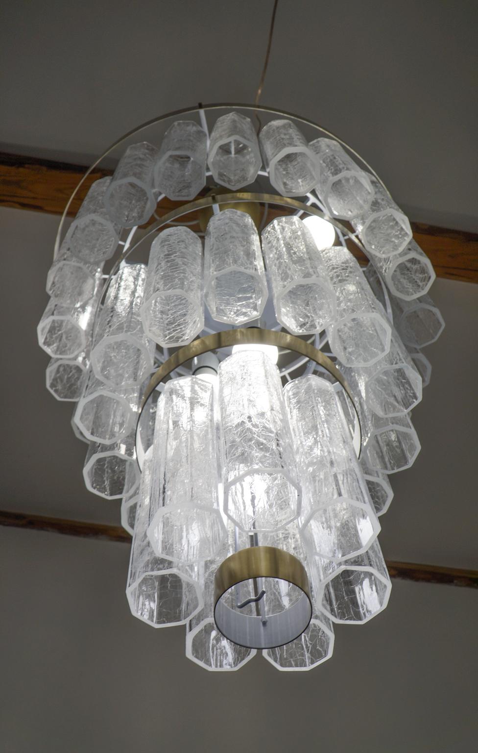 Hand-Crafted Toso Murano Mid-Century Modern Crystal Venetian Glass Chandelier Italian, 1984 For Sale