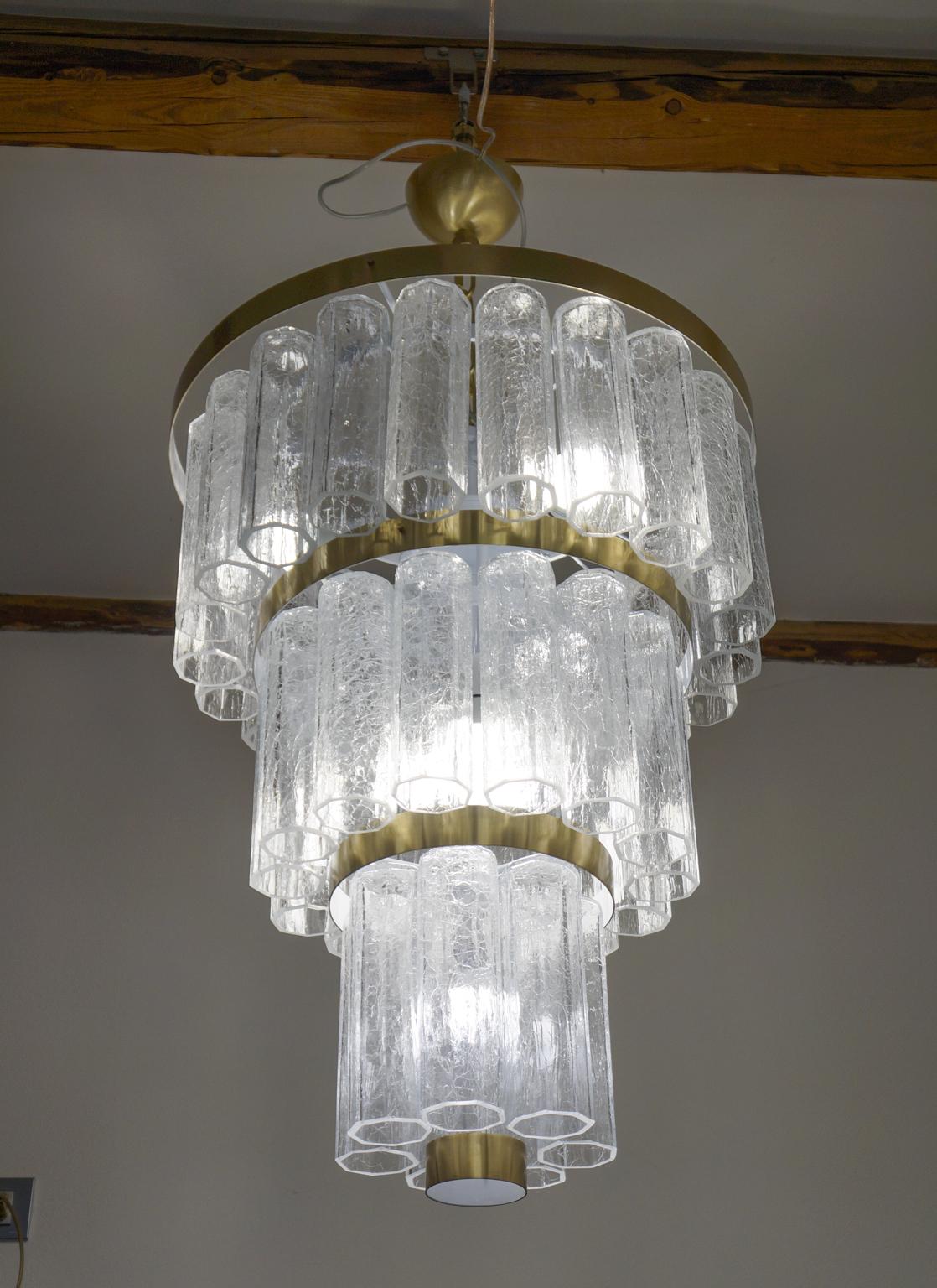 Toso Murano Mid-Century Modern Crystal Venetian Glass Chandelier Italian, 1984 For Sale 1