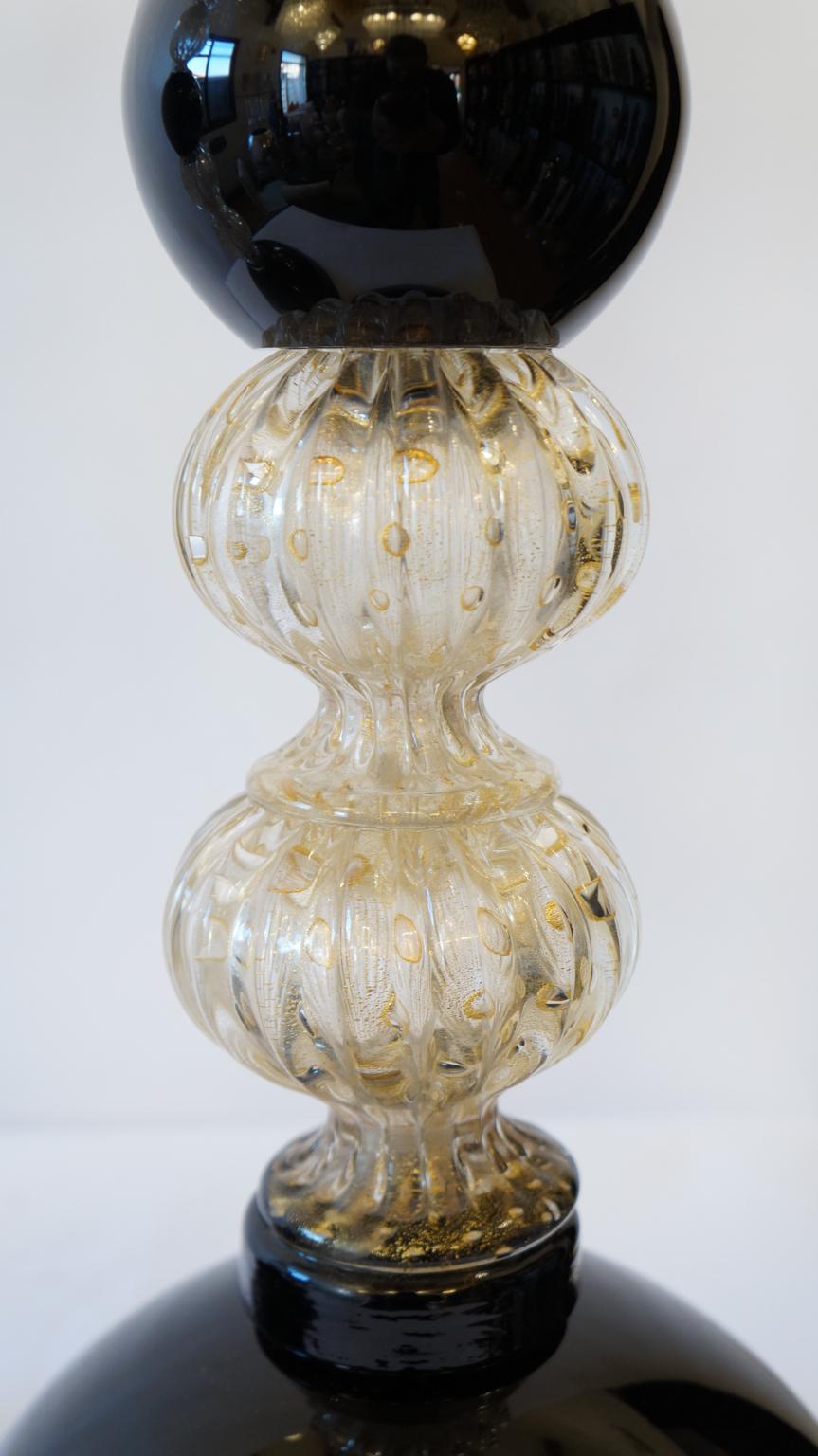 Toso Murano Mid-Century Modern Gold Black Two Murano Glass Table Lamps, 1982 For Sale 10