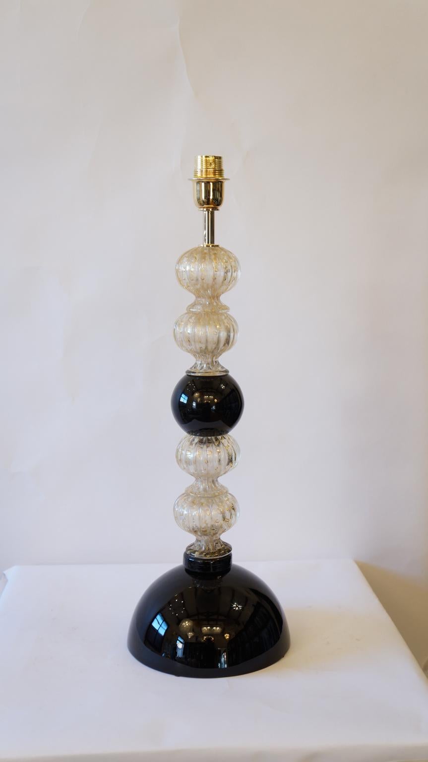 Toso Murano Mid-Century Modern Gold Black Two Murano Glass Table Lamps, 1982 For Sale 11