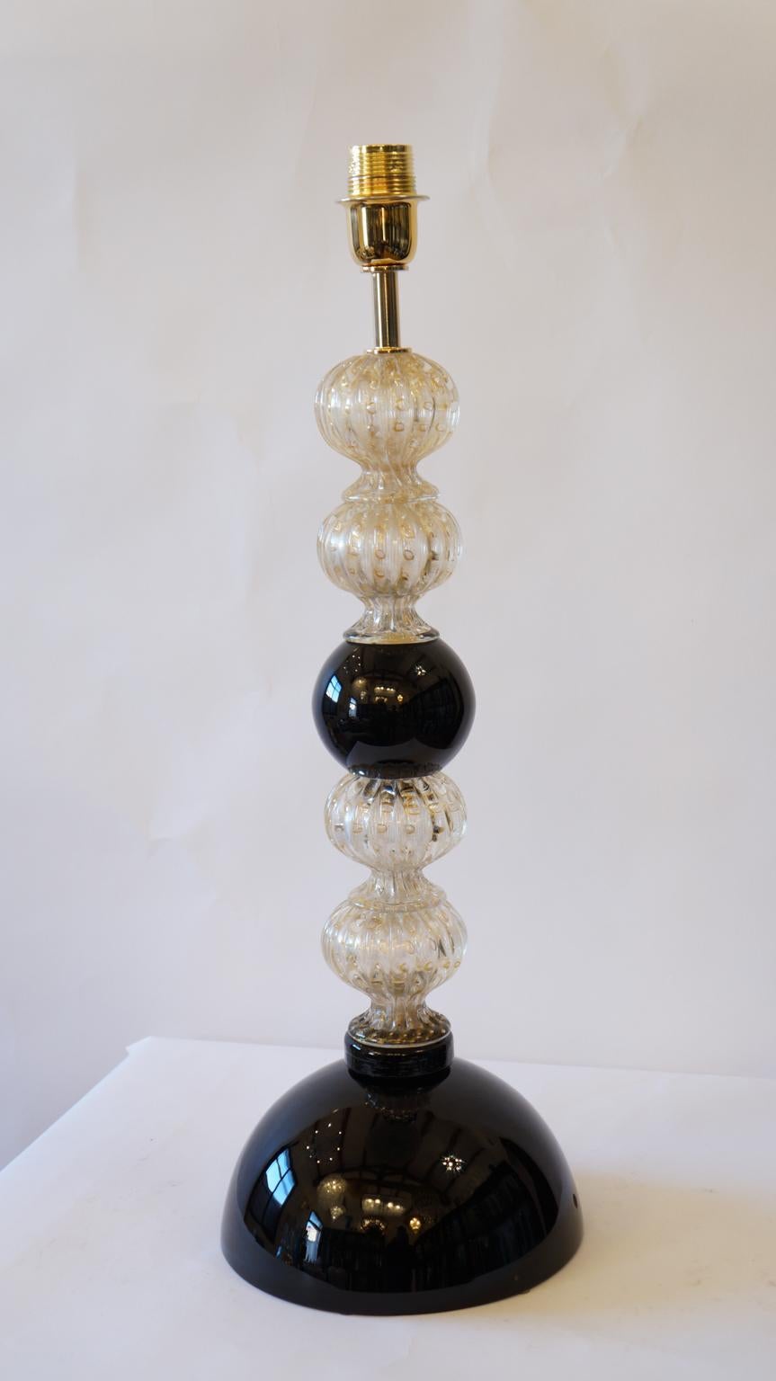 Toso Murano Mid-Century Modern Gold Black Two Murano Glass Table Lamps, 1982 For Sale 12