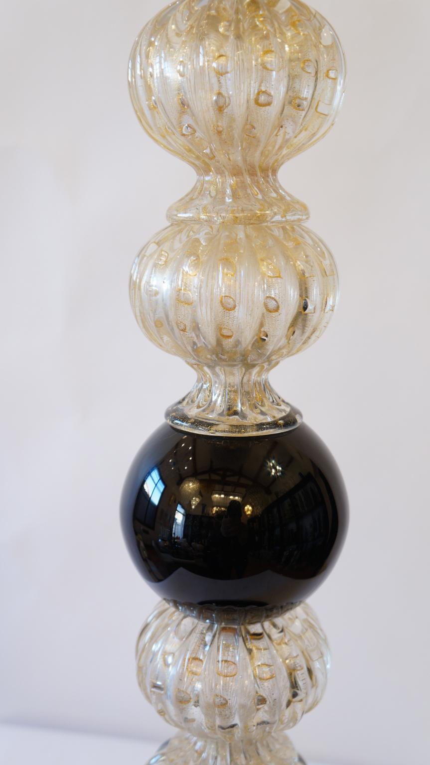 Toso Murano Mid-Century Modern Gold Black Two Murano Glass Table Lamps, 1982 For Sale 14
