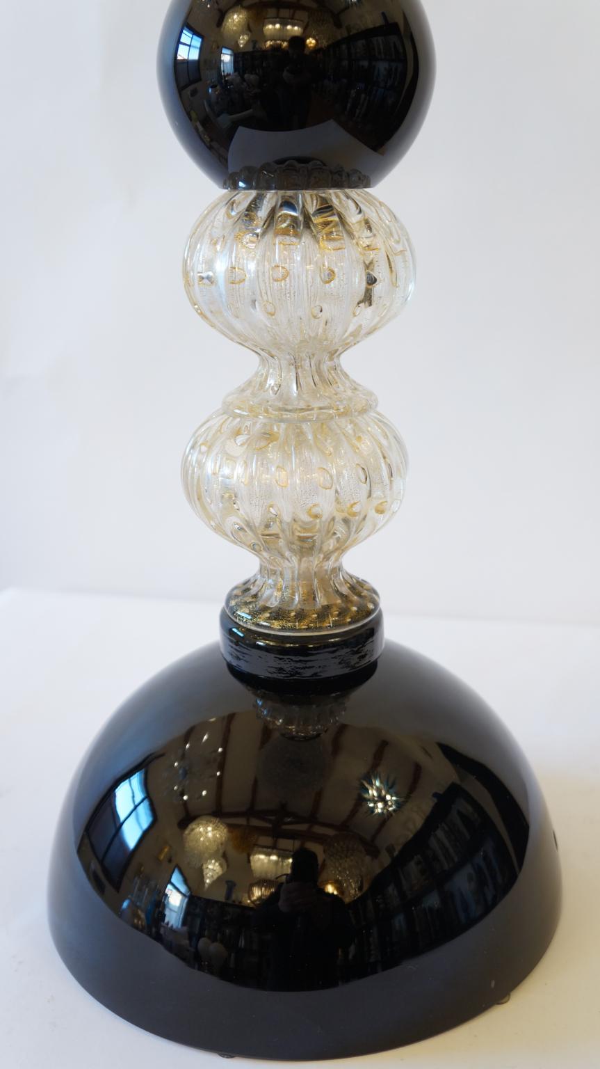 Toso Murano Mid-Century Modern Gold Black Two Murano Glass Table Lamps, 1982 For Sale 15
