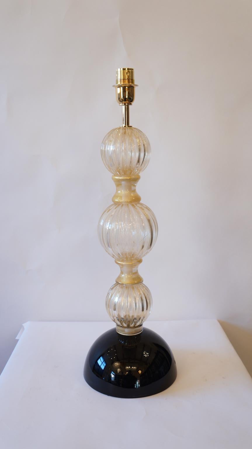 Toso Murano Mid-Century Modern Gold Black Two Murano Glass Table Lamps, 1985 For Sale 11