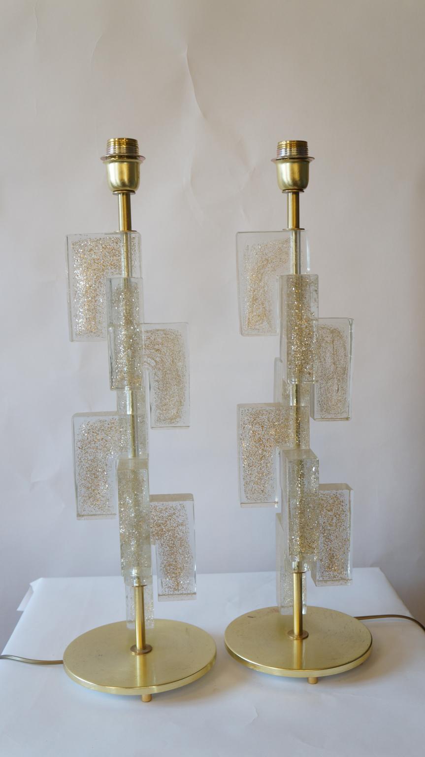 Toso Murano Mid-Century Modern Gold Two Murano Glass Table Lamps, 1983 For Sale 5