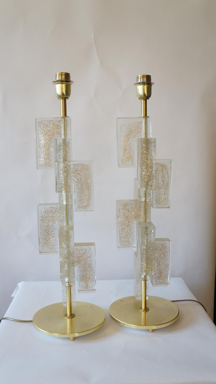 Toso Murano Mid-Century Modern Gold Two Murano Glass Table Lamps, 1983 For Sale 6
