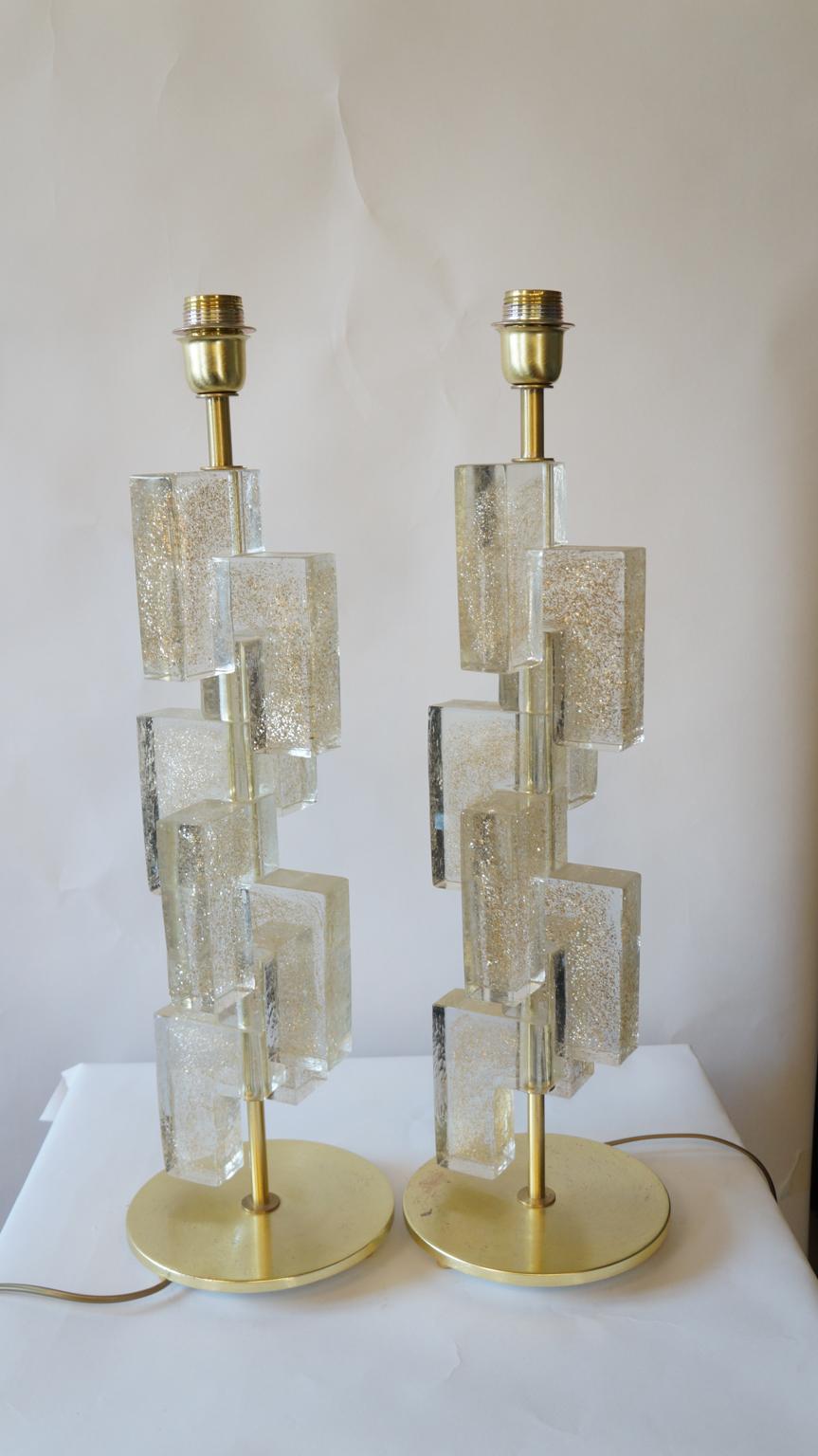 Toso Murano Mid-Century Modern Gold Two Murano Glass Table Lamps, 1983 For Sale 7