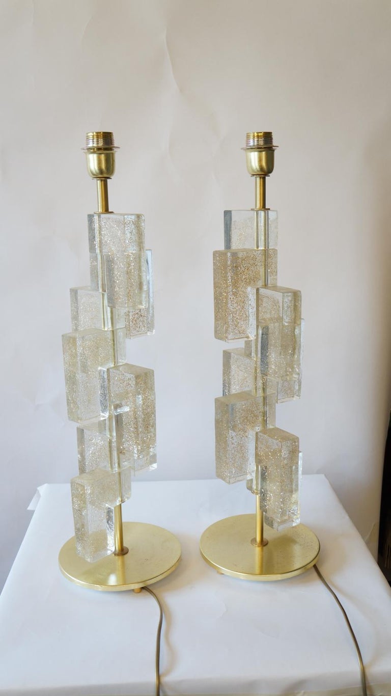 Toso Murano Mid-Century Modern Gold Two Murano Glass Table Lamps, 1983 For Sale 8