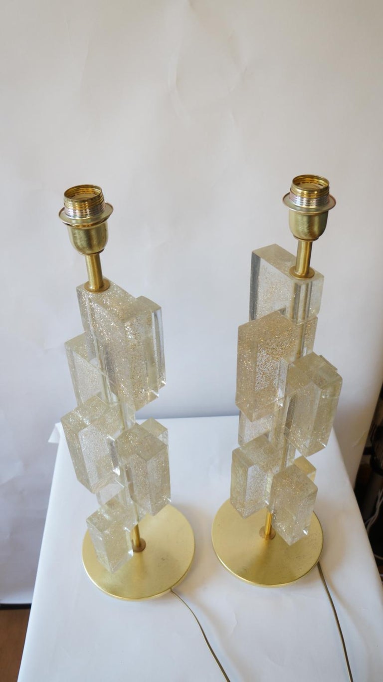 Toso Murano Mid-Century Modern Gold Two Murano Glass Table Lamps, 1983 For Sale 11