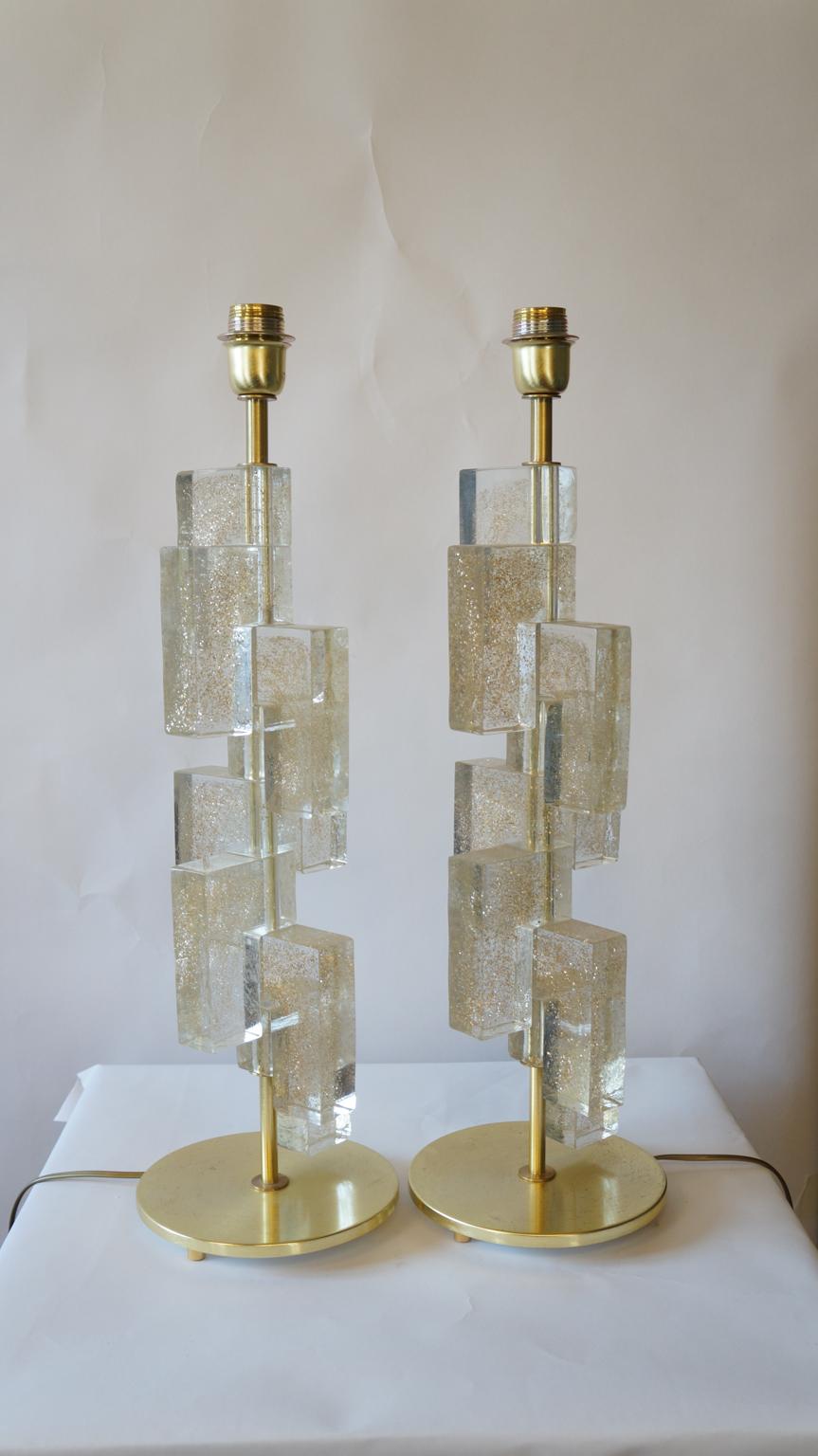 Toso Murano Mid-Century Modern Gold Two Murano Glass Table Lamps, 1983 For Sale 13