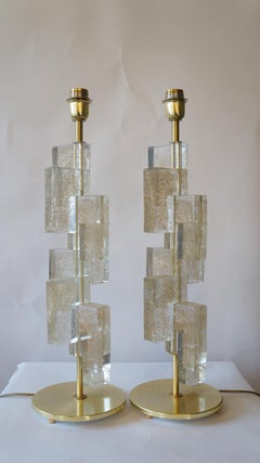 Toso Murano Mid-Century Modern Gold Two Murano Glass Table Lamps, 1983