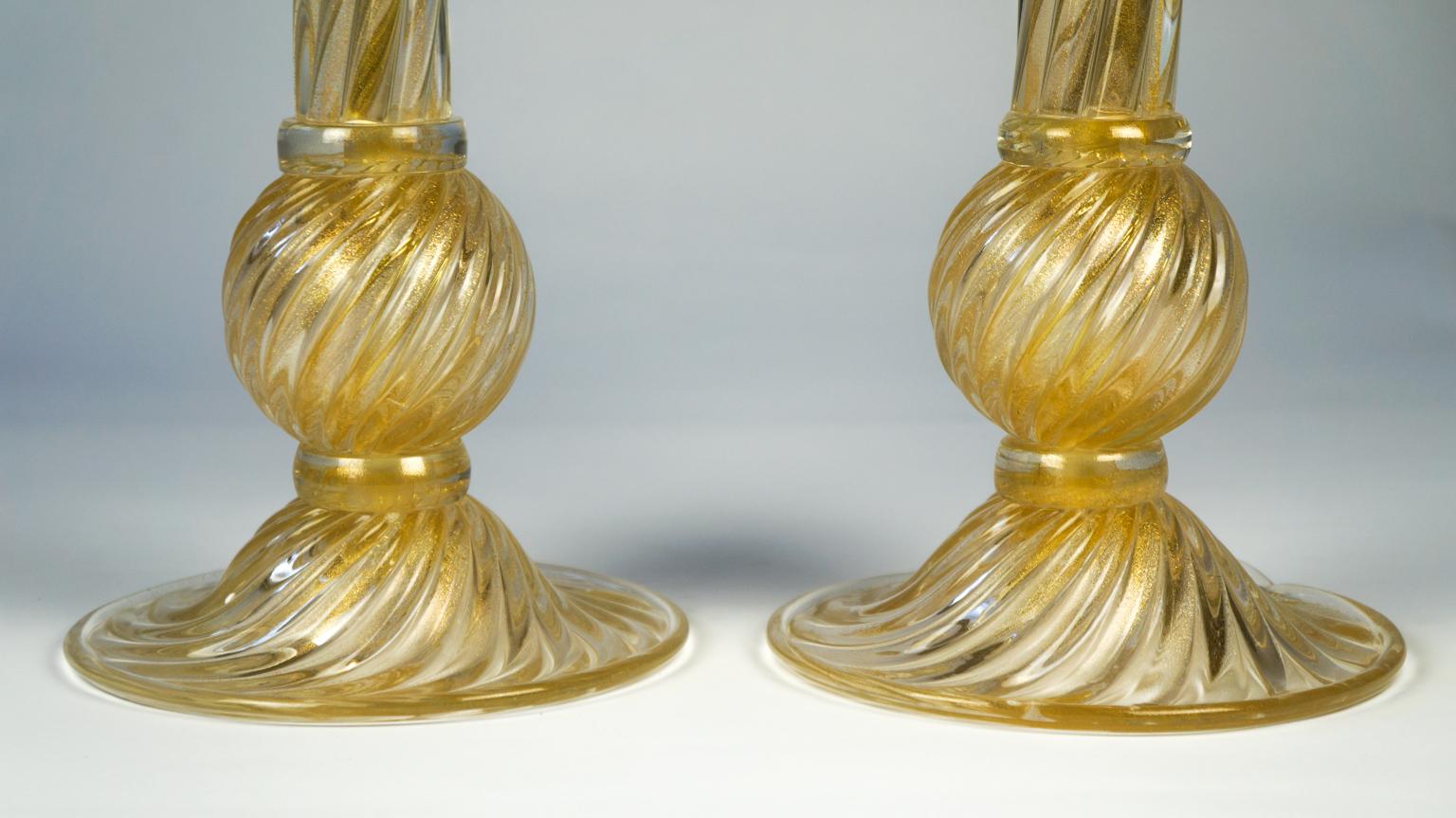 Toso Murano Mid-Century Modern Gold Two of Venetian Glass Table Lamps, 1985 For Sale 4