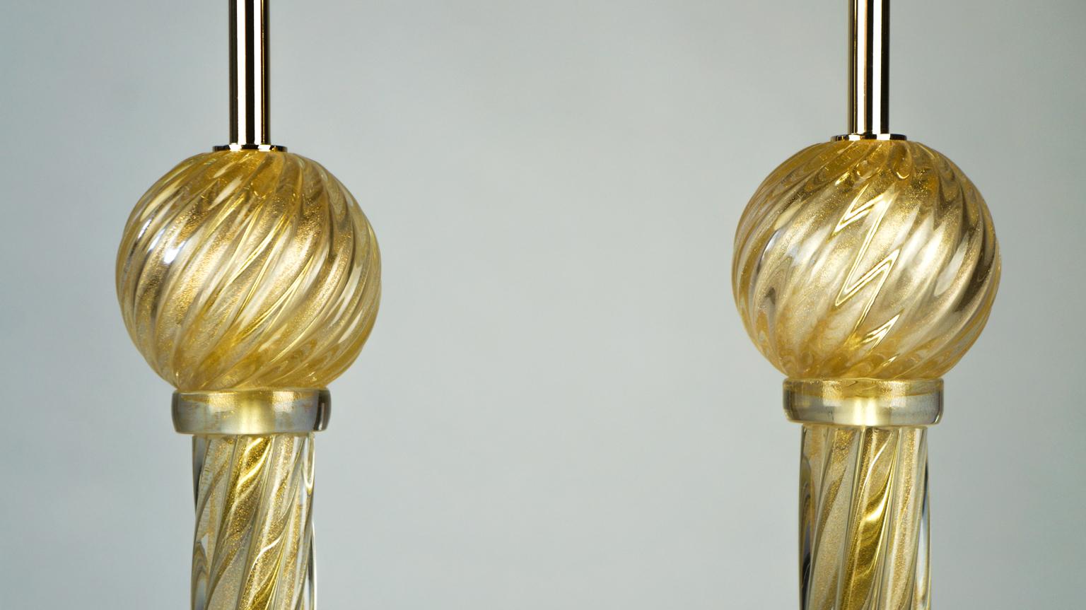 Toso Murano Mid-Century Modern Gold Two of Venetian Glass Table Lamps, 1985 For Sale 5