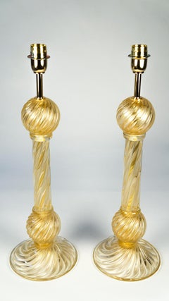 Toso Murano Mid-Century Modern Gold Zwei Tischlampen aus venezianischem Glas:: 1985