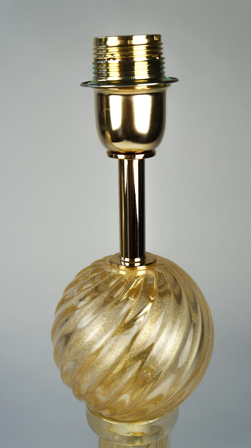 Hand-Crafted Toso Murano Mid-Century Modern Gold Two of Venetian Glass Table Lamps, 1985 For Sale