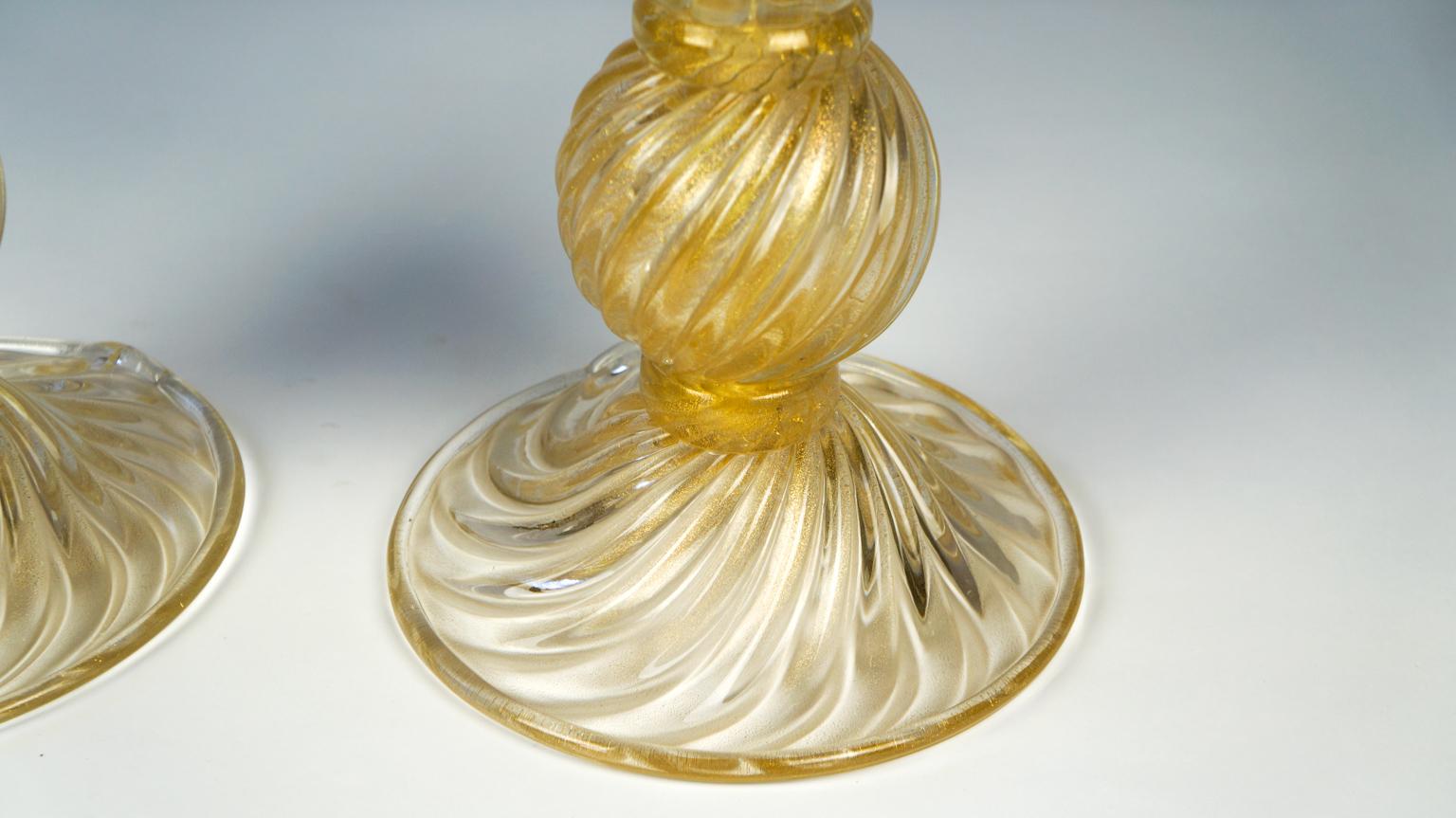 Toso Murano Mid-Century Modern Gold Two of Venetian Glass Table Lamps, 1985 For Sale 1