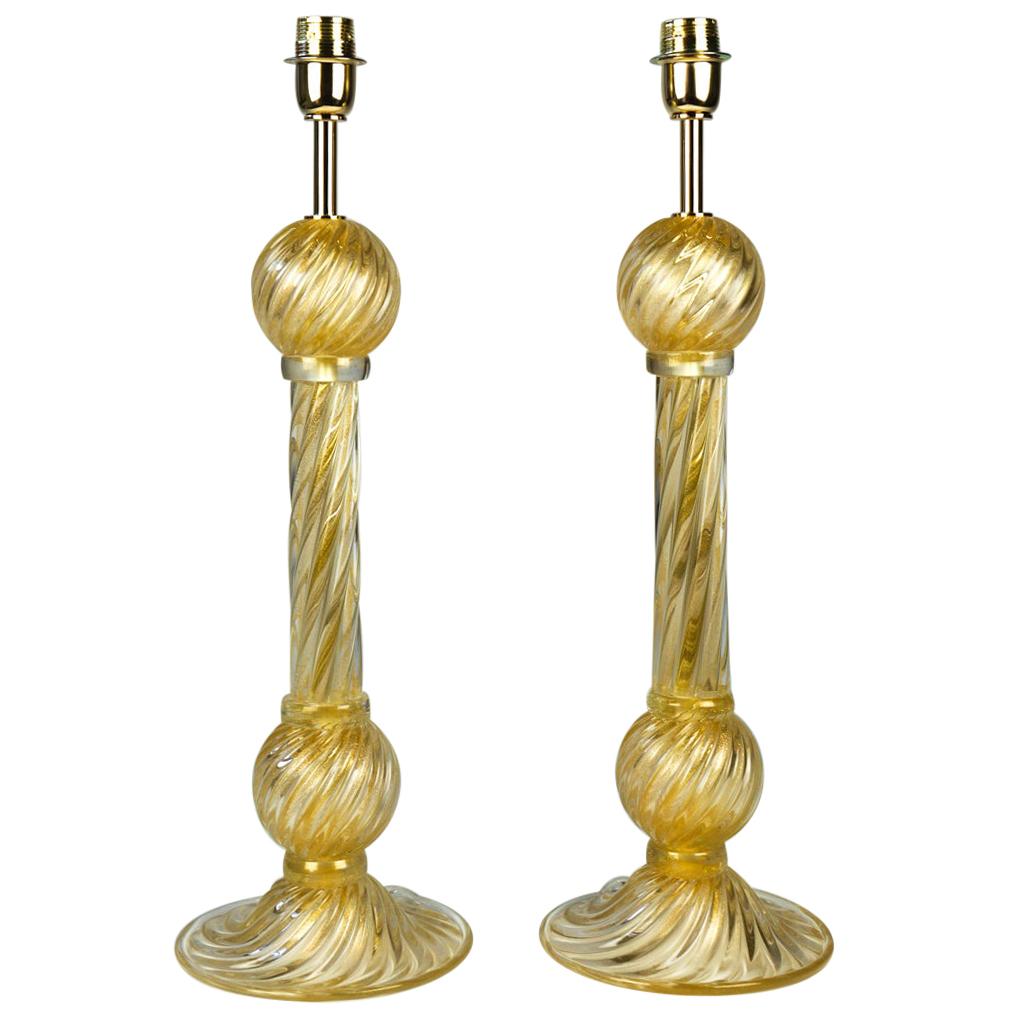 Toso Murano Mid-Century Modern Gold Due lampade da tavolo in vetro veneziano, 1985