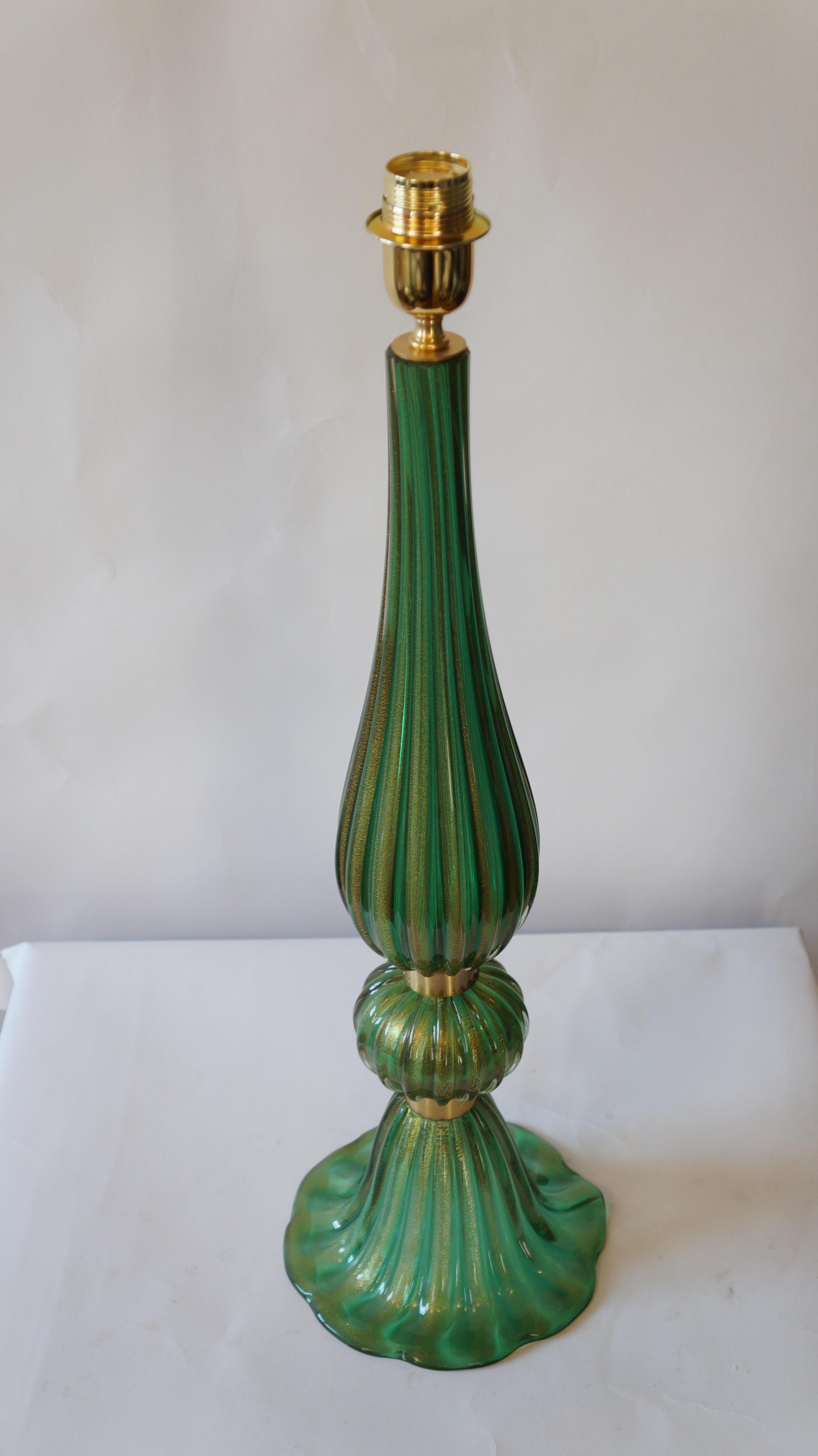 Toso Murano Mid-Century Modern Green Two Murano Glass Table Lamps Italian, 1987 For Sale 6
