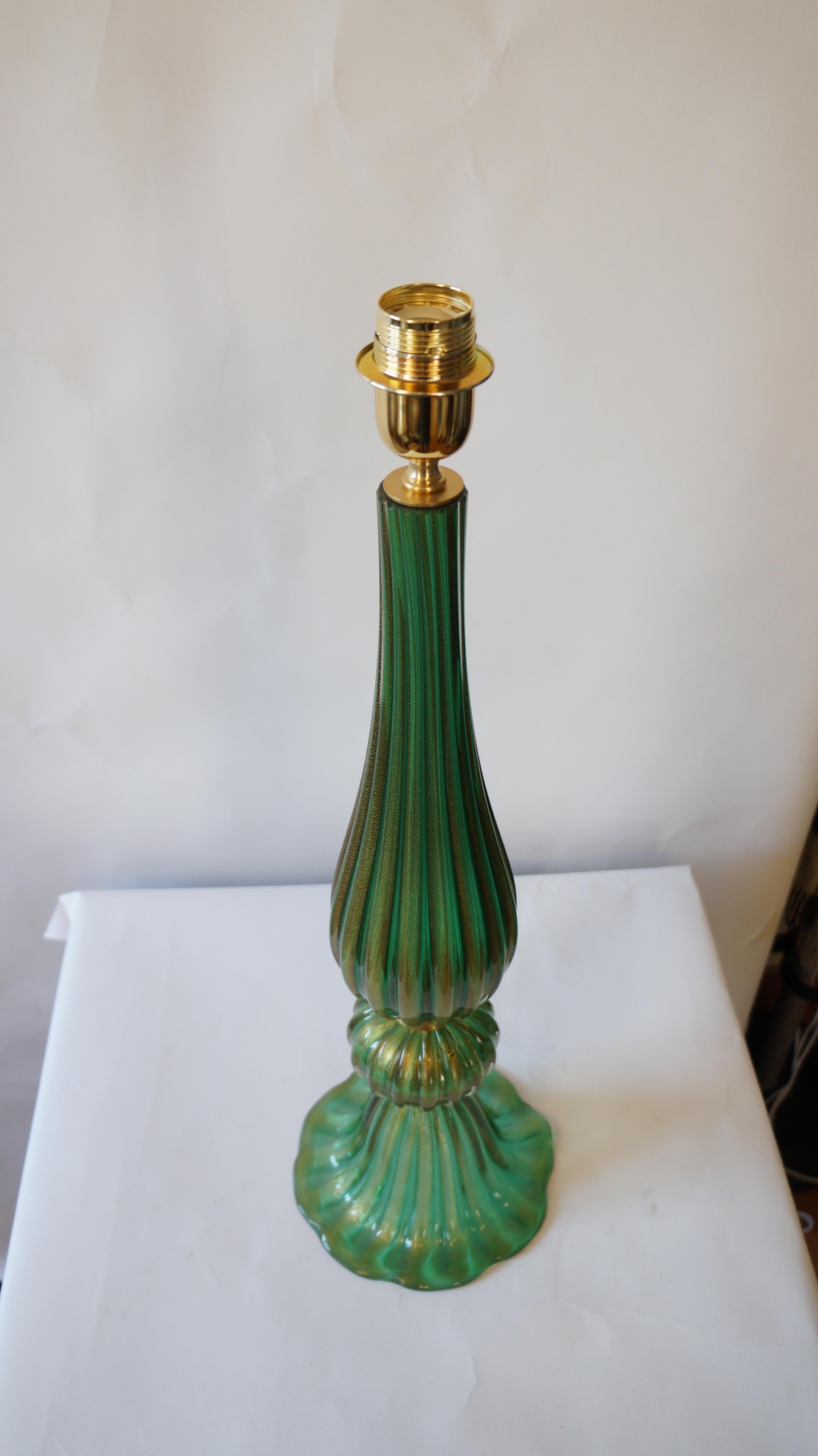 Toso Murano Mid-Century Modern Green Two Murano Glass Table Lamps Italian, 1987 For Sale 7