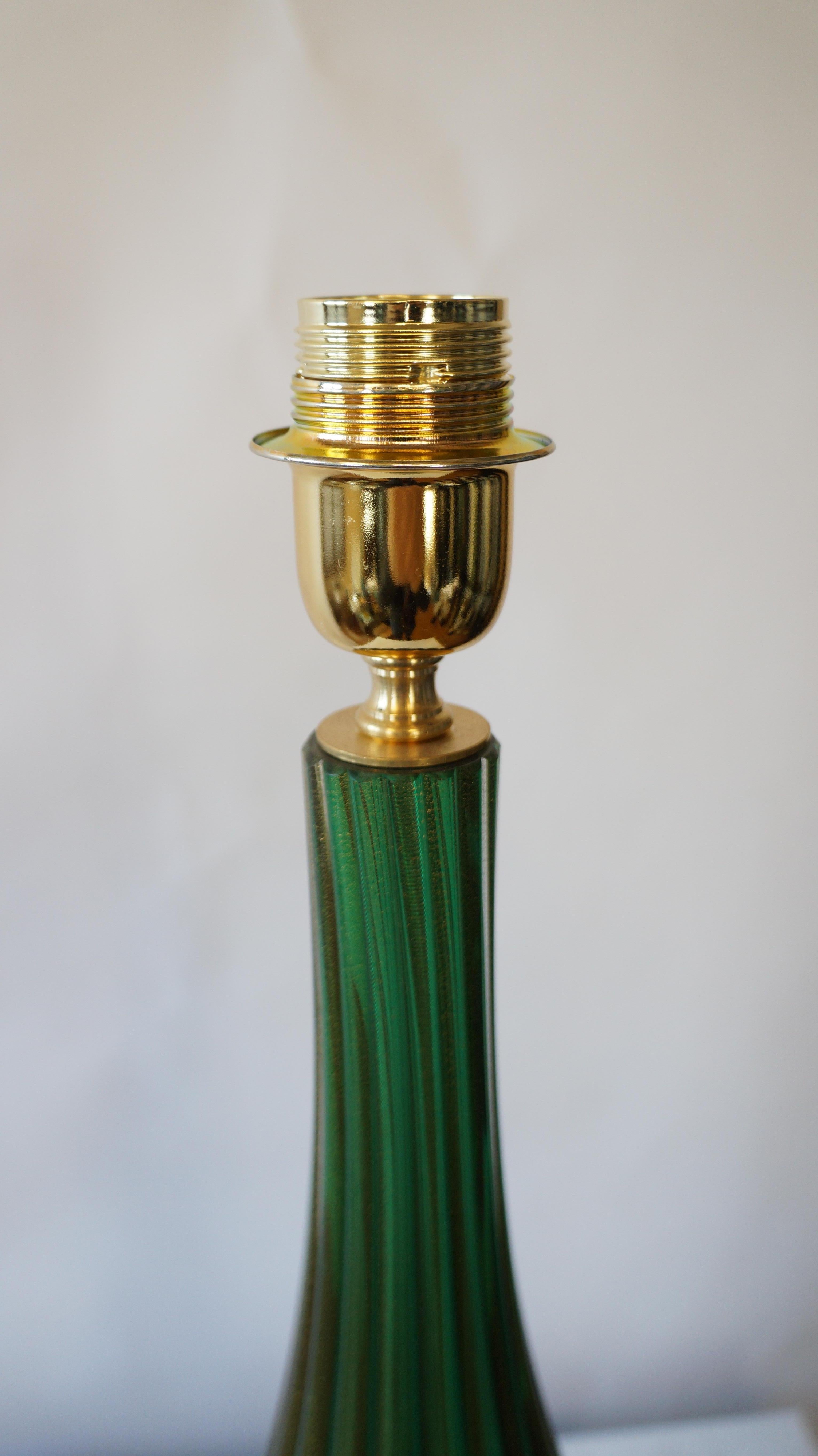 Toso Murano Mid-Century Modern Green Two Murano Glass Table Lamps Italian, 1987 For Sale 8