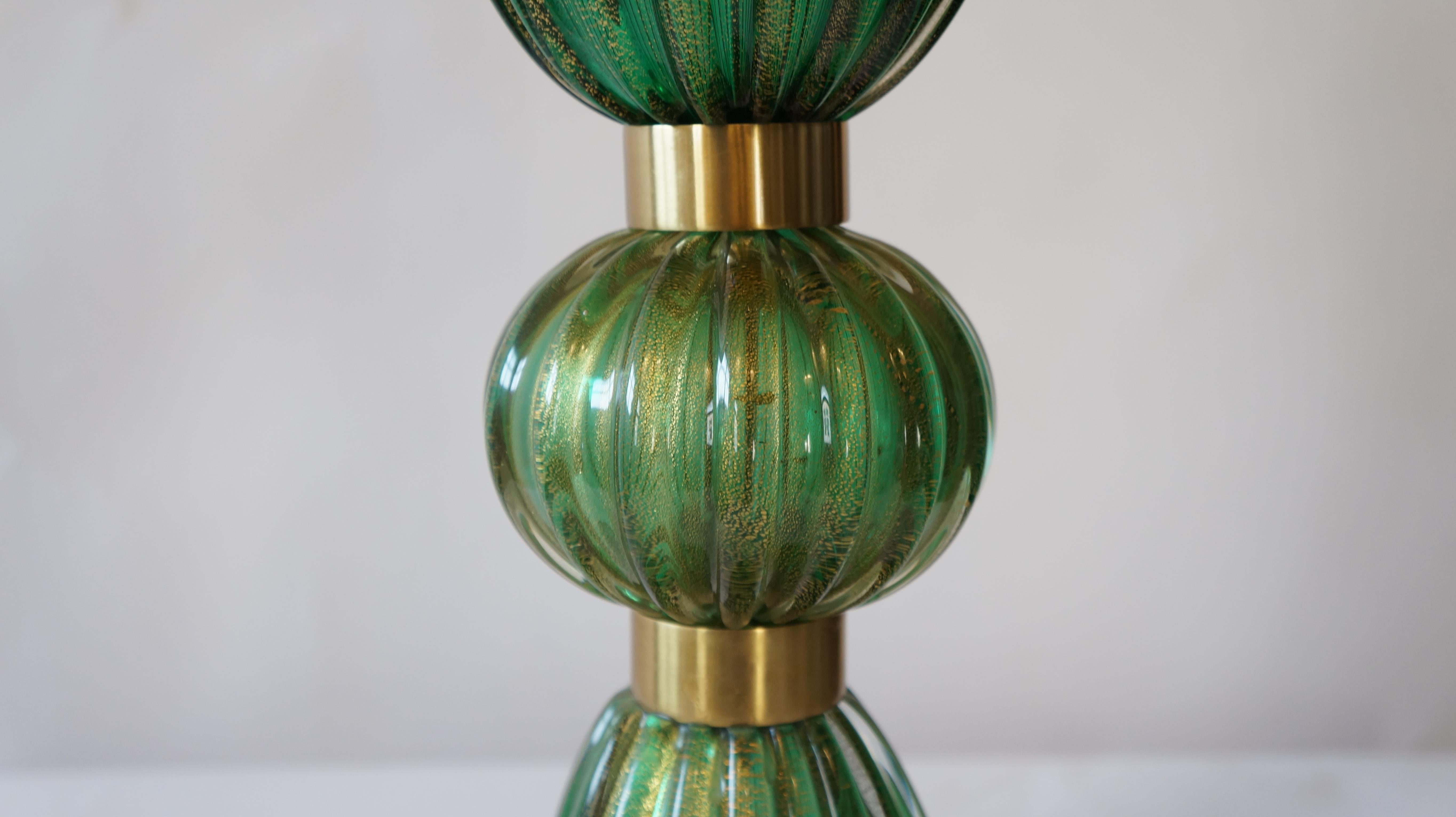 Toso Murano Mid-Century Modern Green Two Murano Glass Table Lamps Italian, 1987 For Sale 9