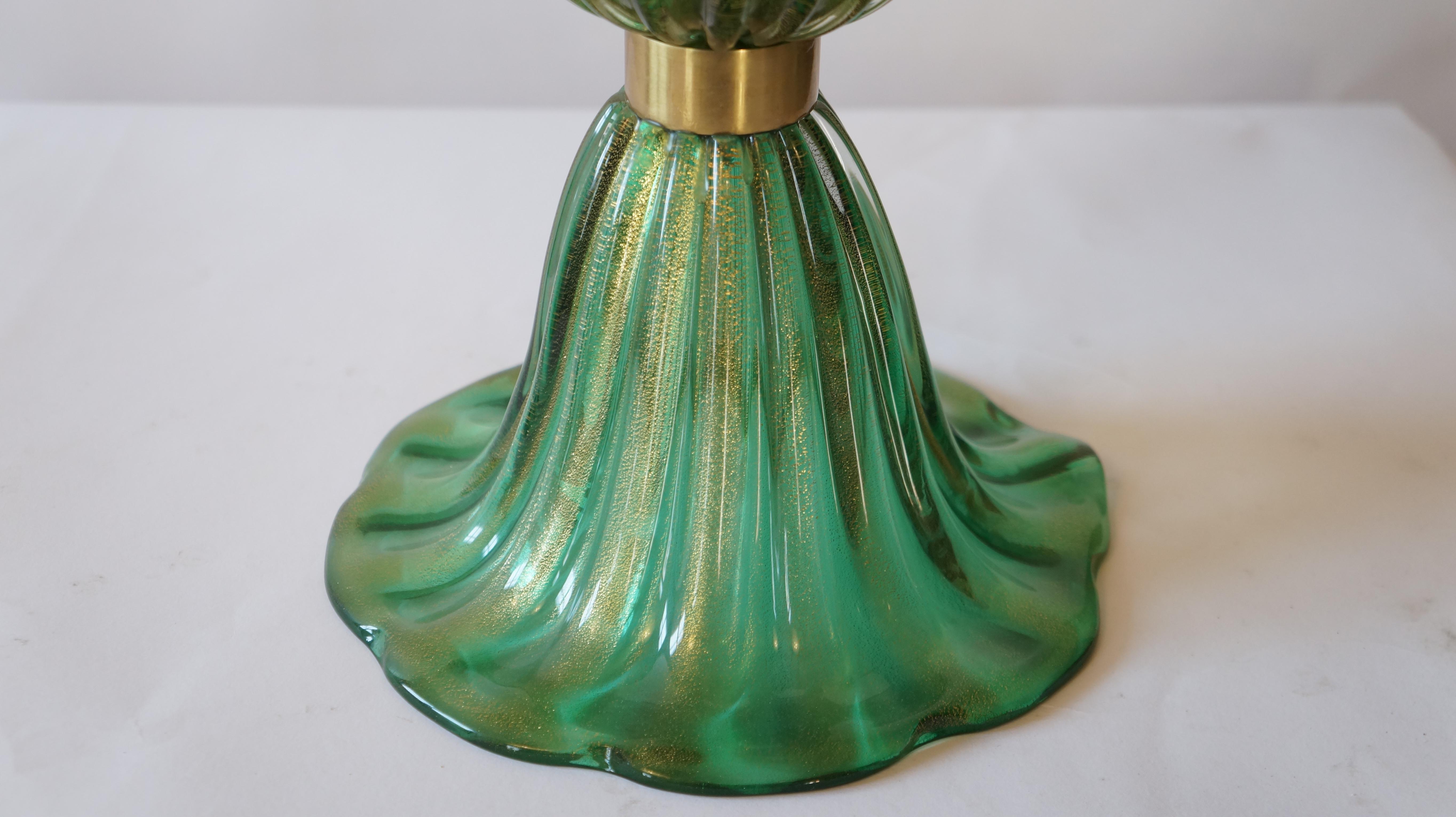 Toso Murano Mid-Century Modern Green Two Murano Glass Table Lamps Italian, 1987 For Sale 10