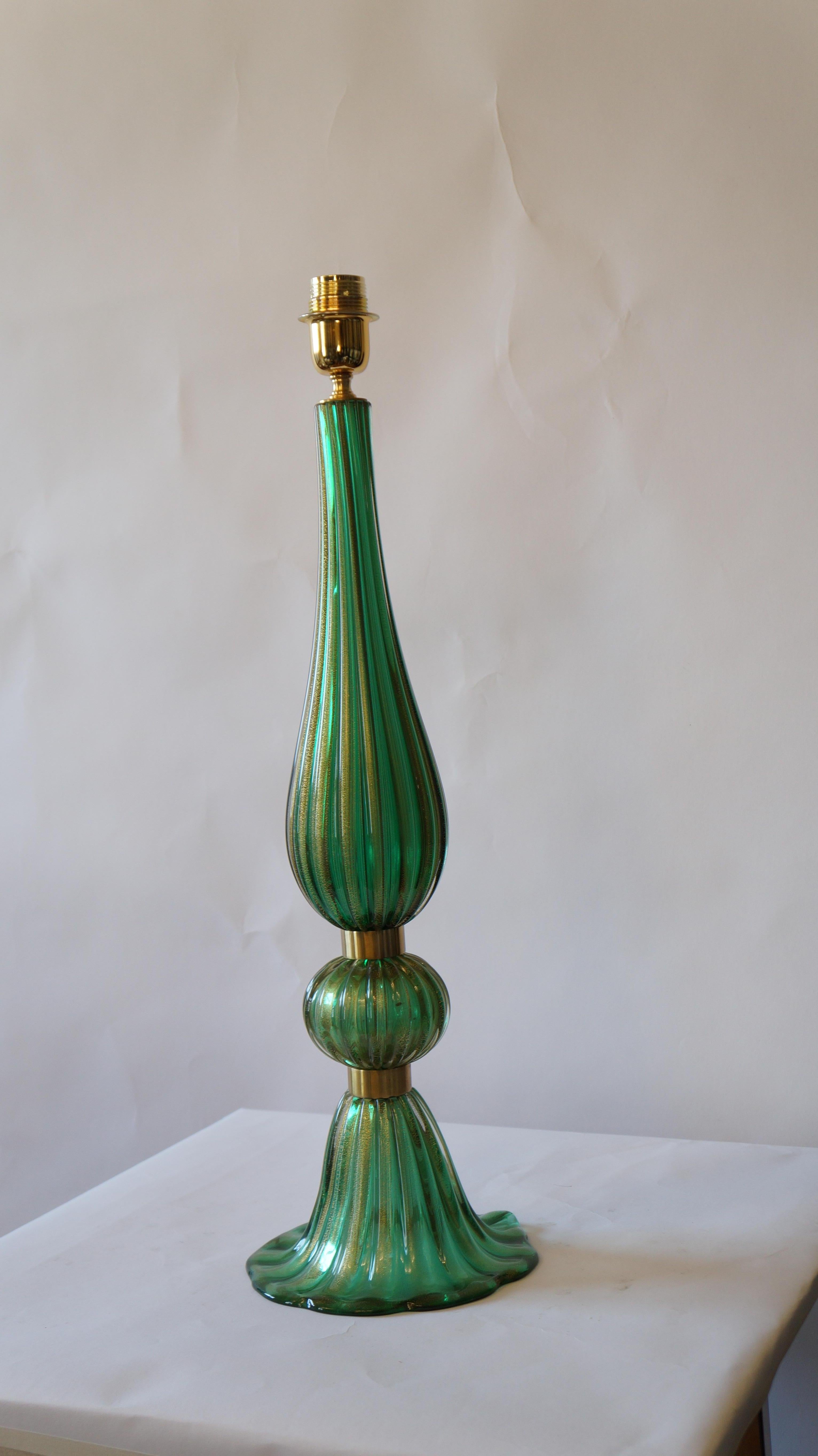 Toso Murano Mid-Century Modern Green Two Murano Glass Table Lamps Italian, 1987 For Sale 12