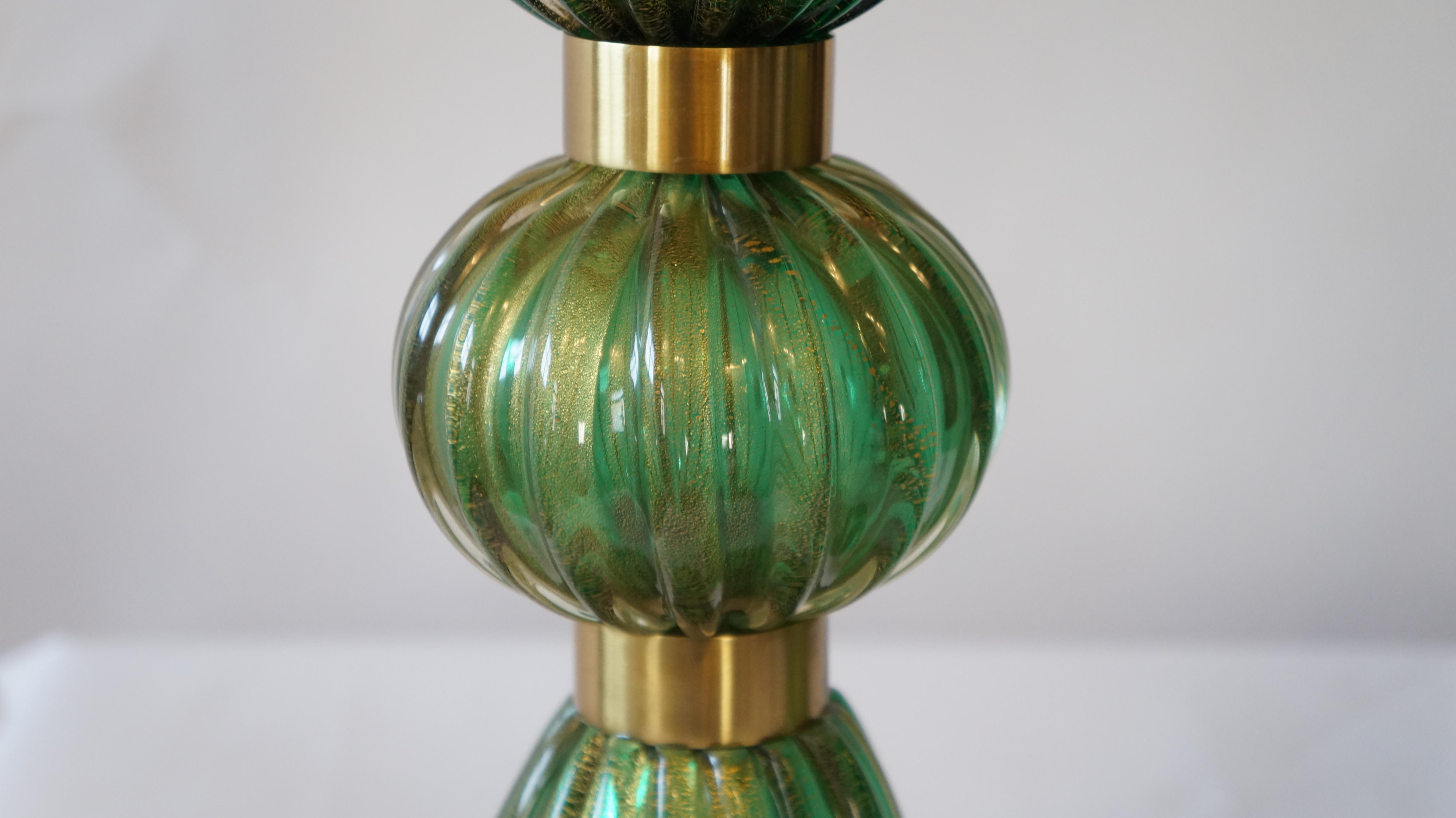 Toso Murano Mid-Century Modern Green Two Murano Glass Table Lamps Italian, 1987 For Sale 4