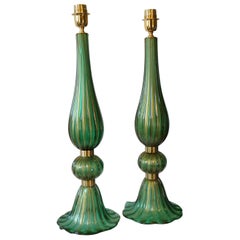 Toso Murano mi-siècle moderne vert deux lampes de bureau en verre de Murano italiennes, 1987